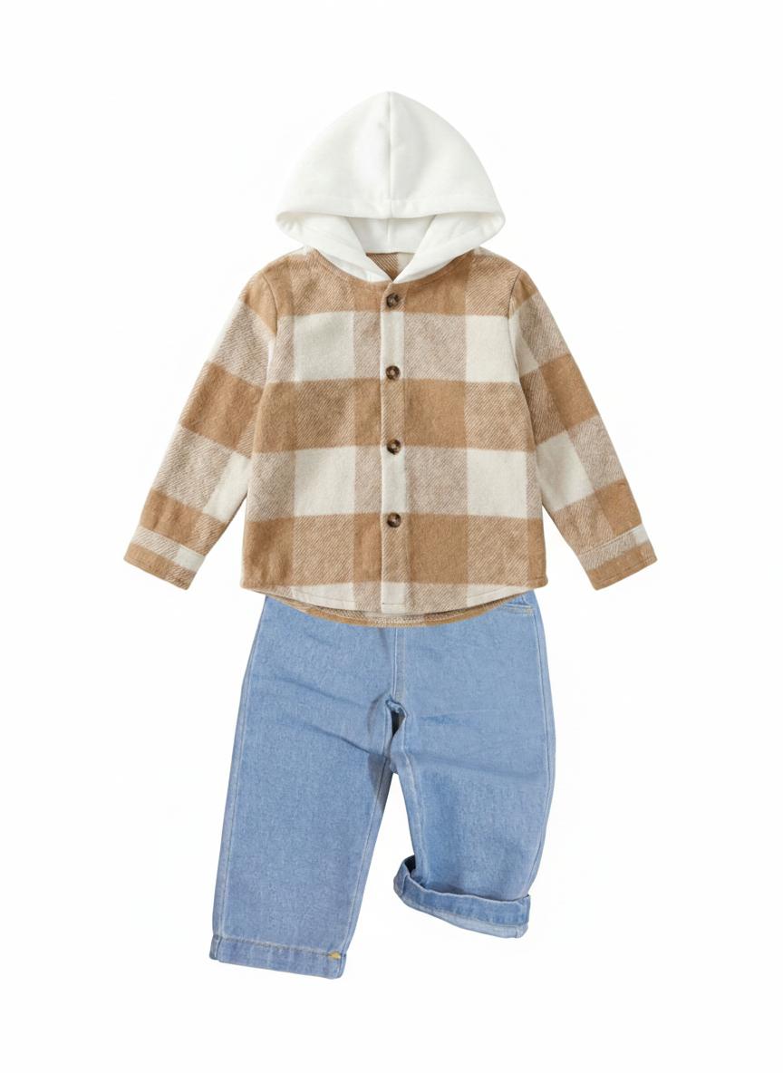 Giacca Camicia in flanella a quadri con cappuccio