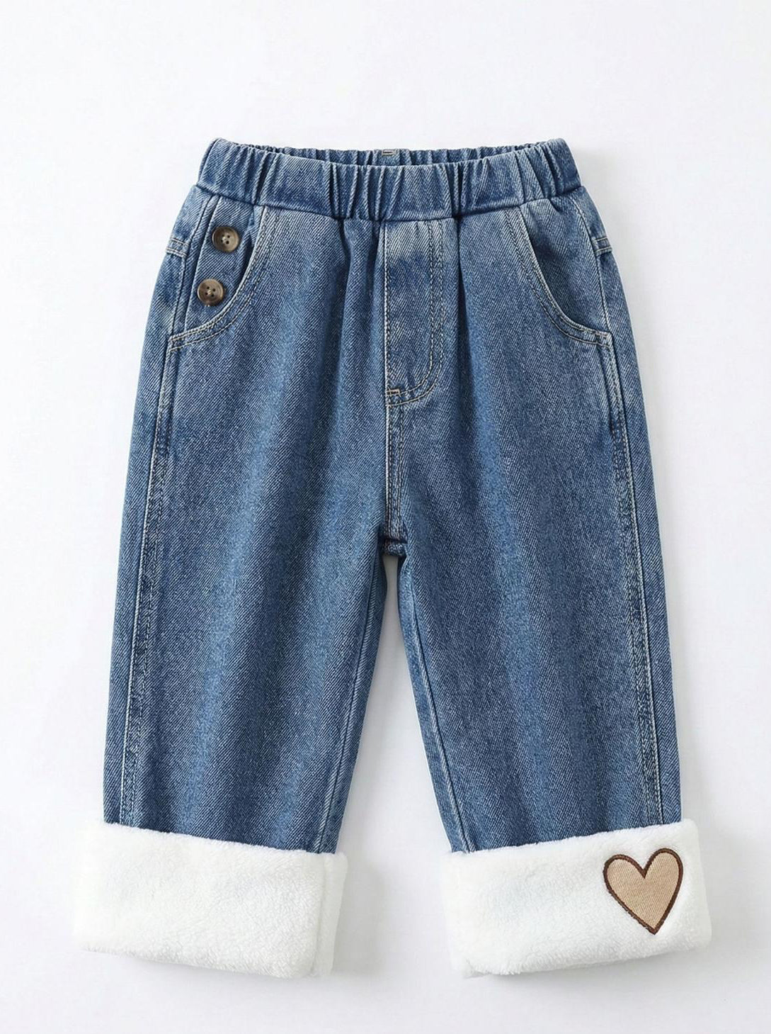 Completo petal & fleece - felpa in pile e jeans con risvolto