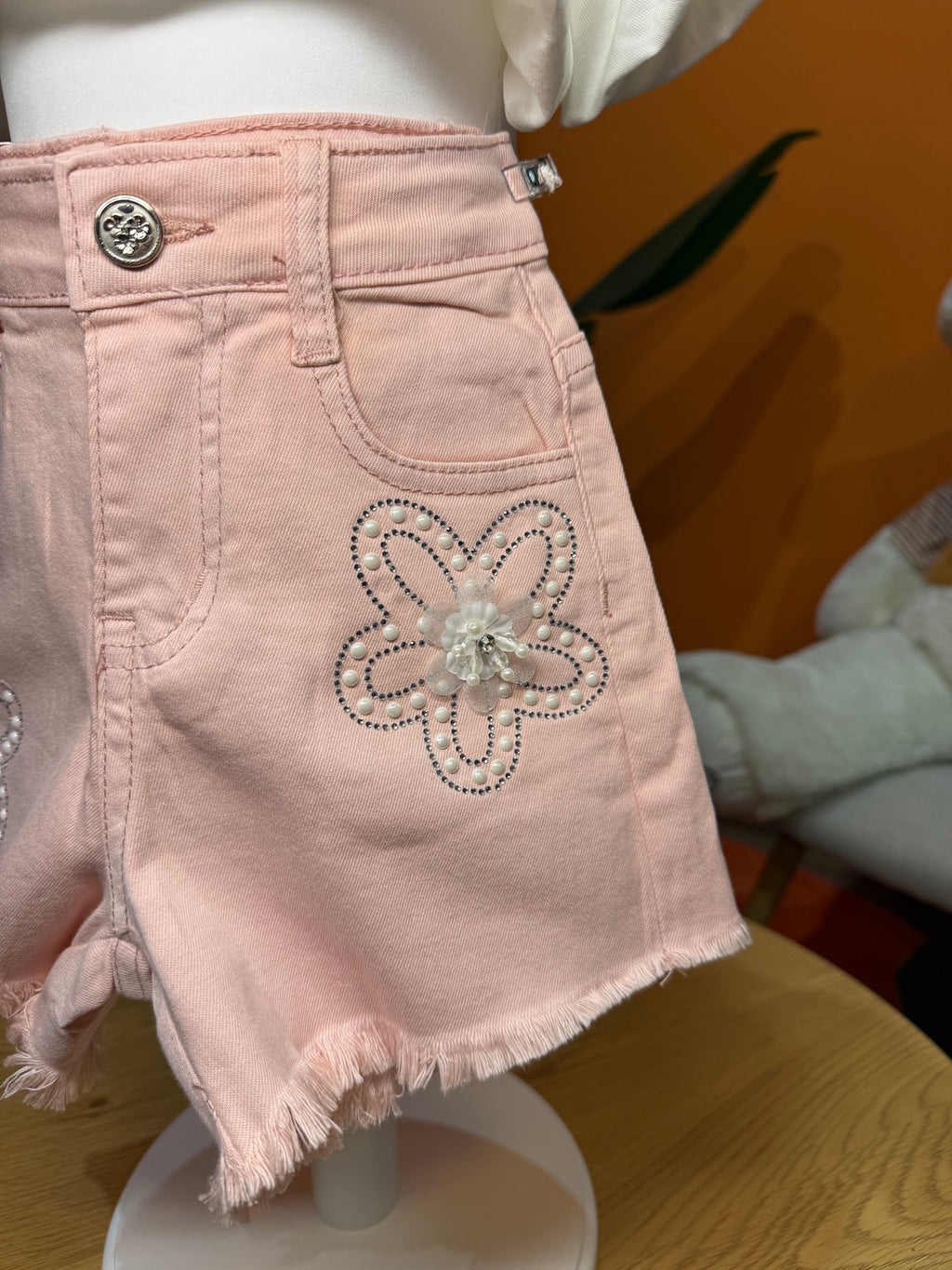 SHORTS DENIM PINK CON APPLICAZIONI FLOREALI