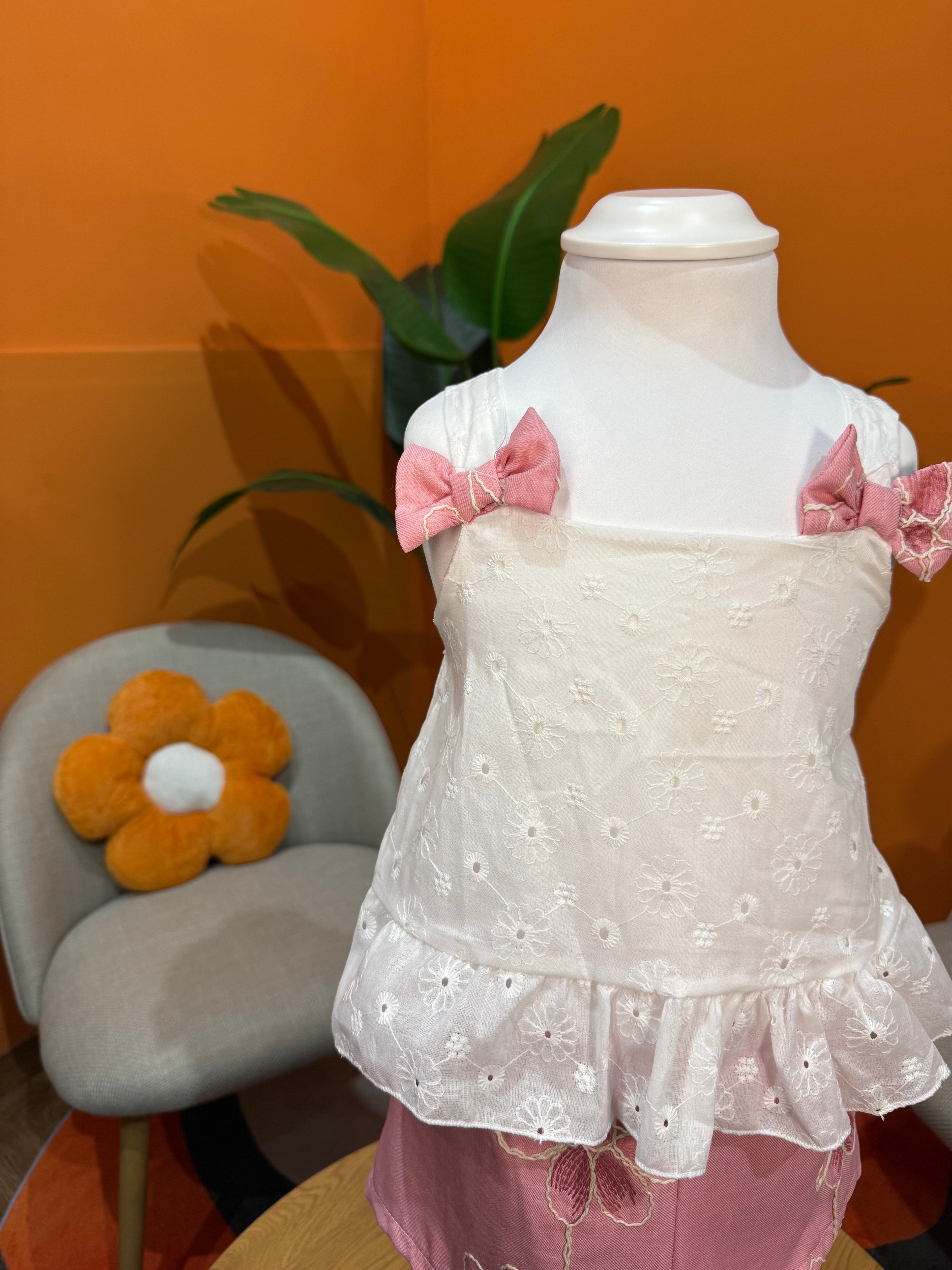 COORDINATO ROSE BLOOM: TOP IN SANGALLO E SHORTS RICAMATI🌸
