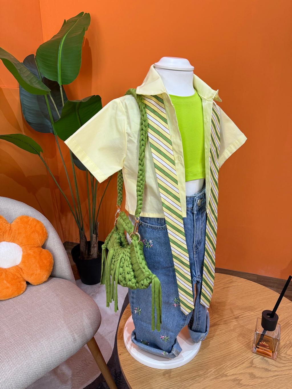 CAMICIA BABY CROP & CRAVATTA – GIALLO & VERDE LIME