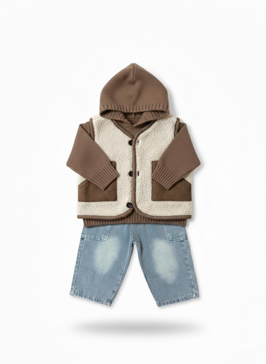 Gilet urban teddy con maxi tasche marroni a contrasto
