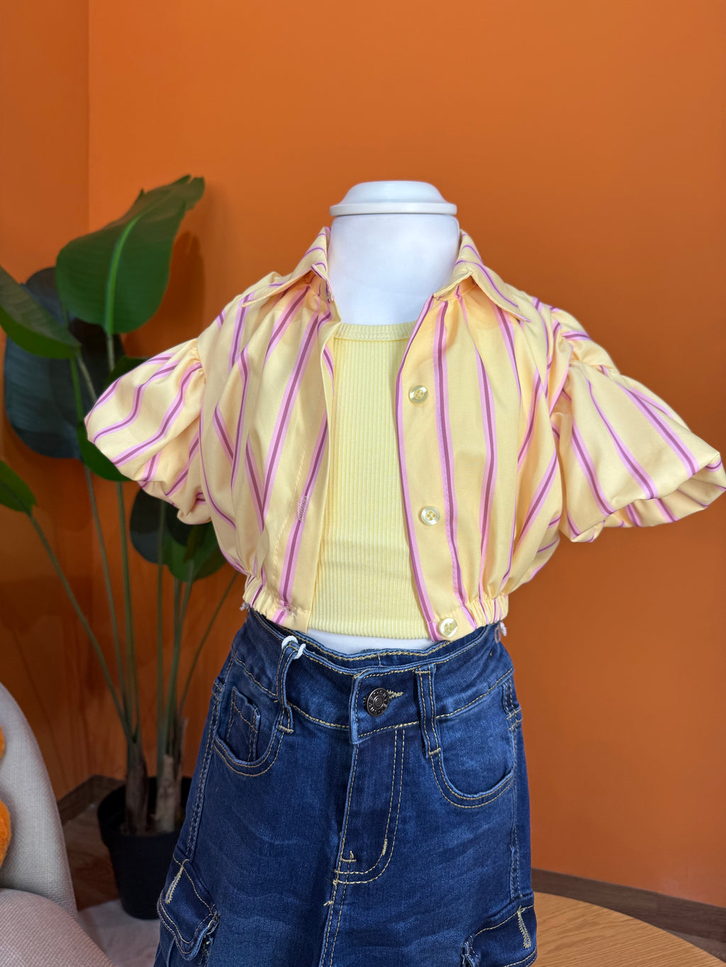 CAMICIA BABY CROP STRIPES - GIALLO & FUCSIA