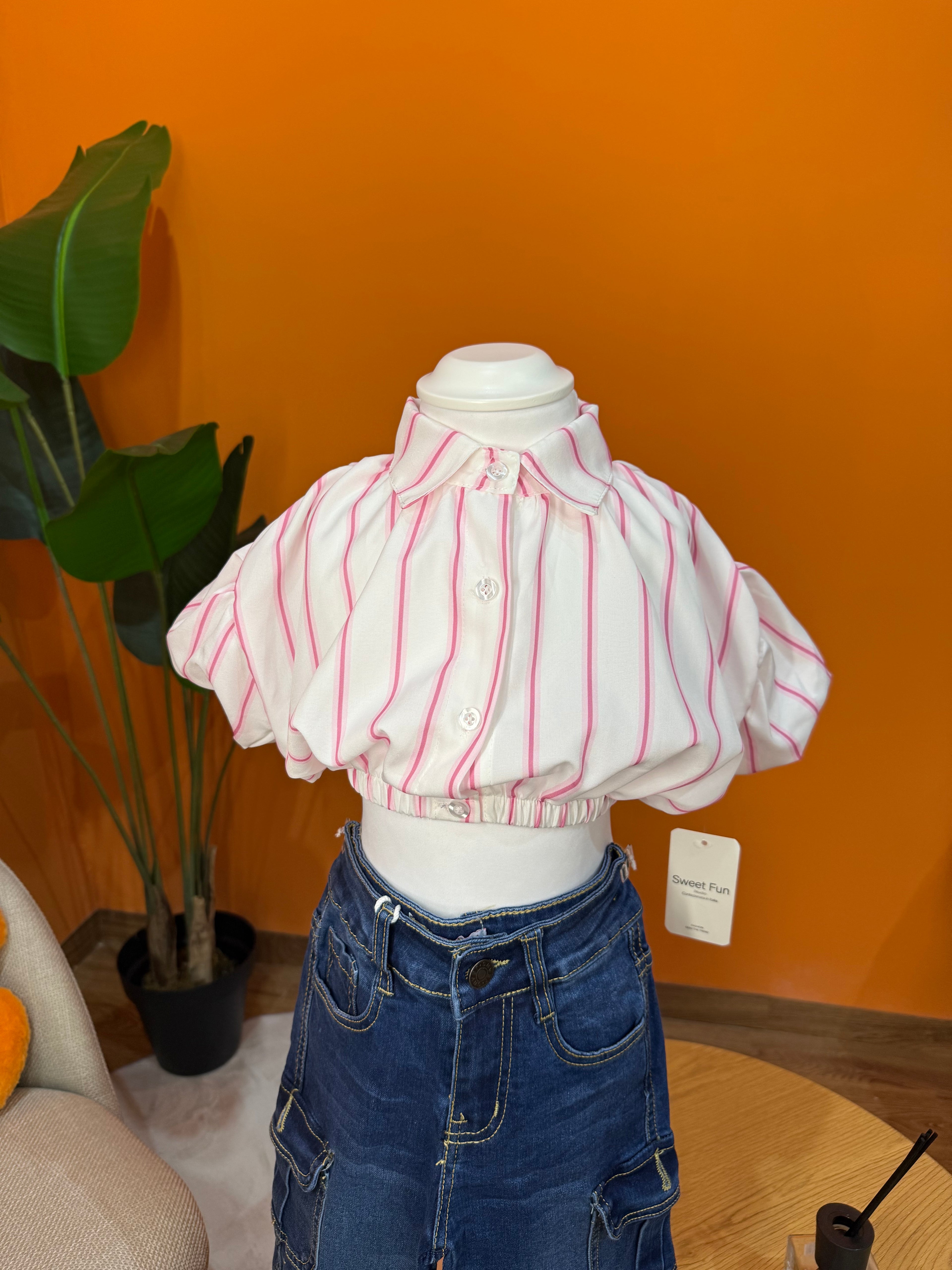 CAMICIA BABY CROP STRIPES - BIANCO & FUCSIA