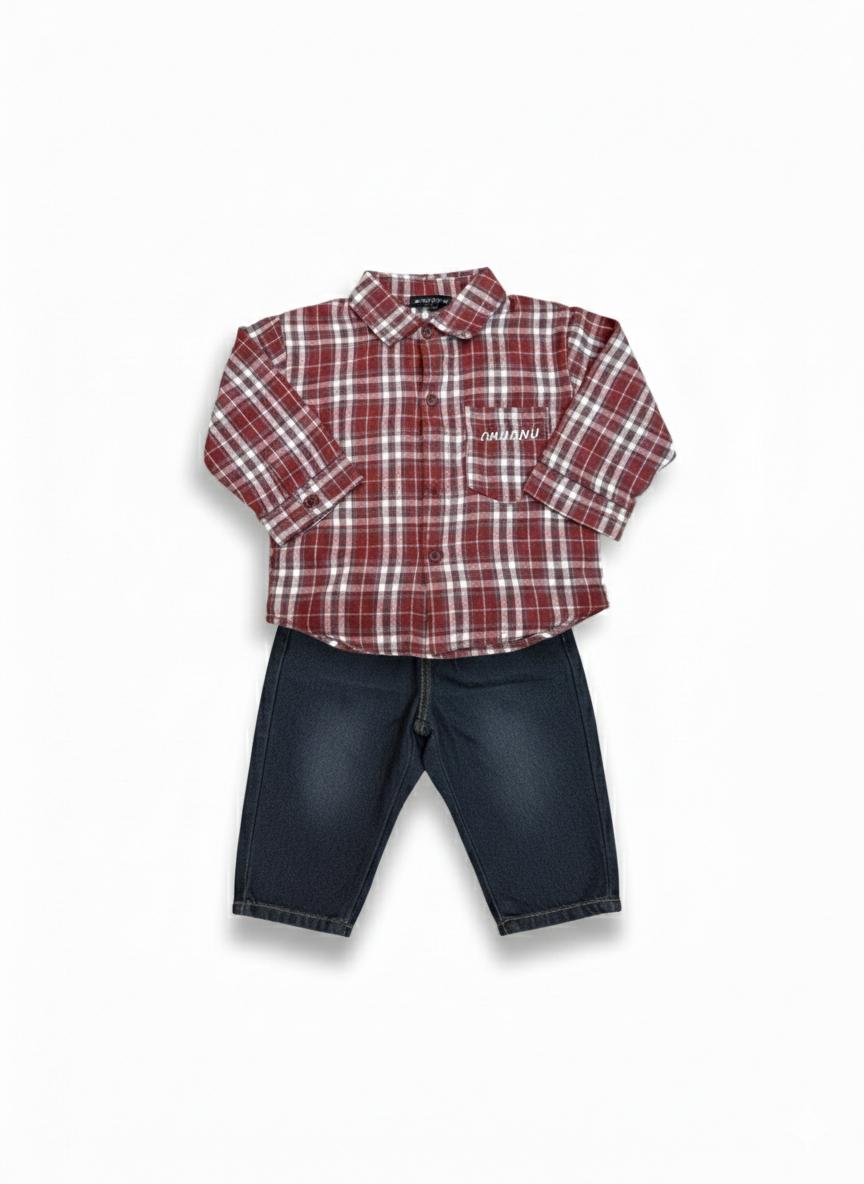 Outfit bimbo autunno Camicia in cotone e jeans