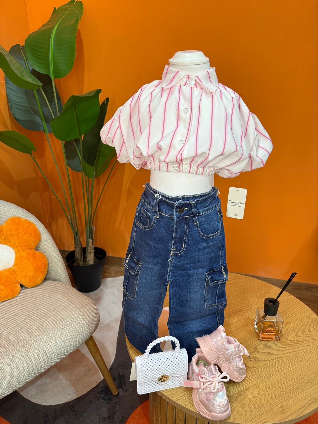 CAMICIA BABY CROP STRIPES - BIANCO & FUCSIA