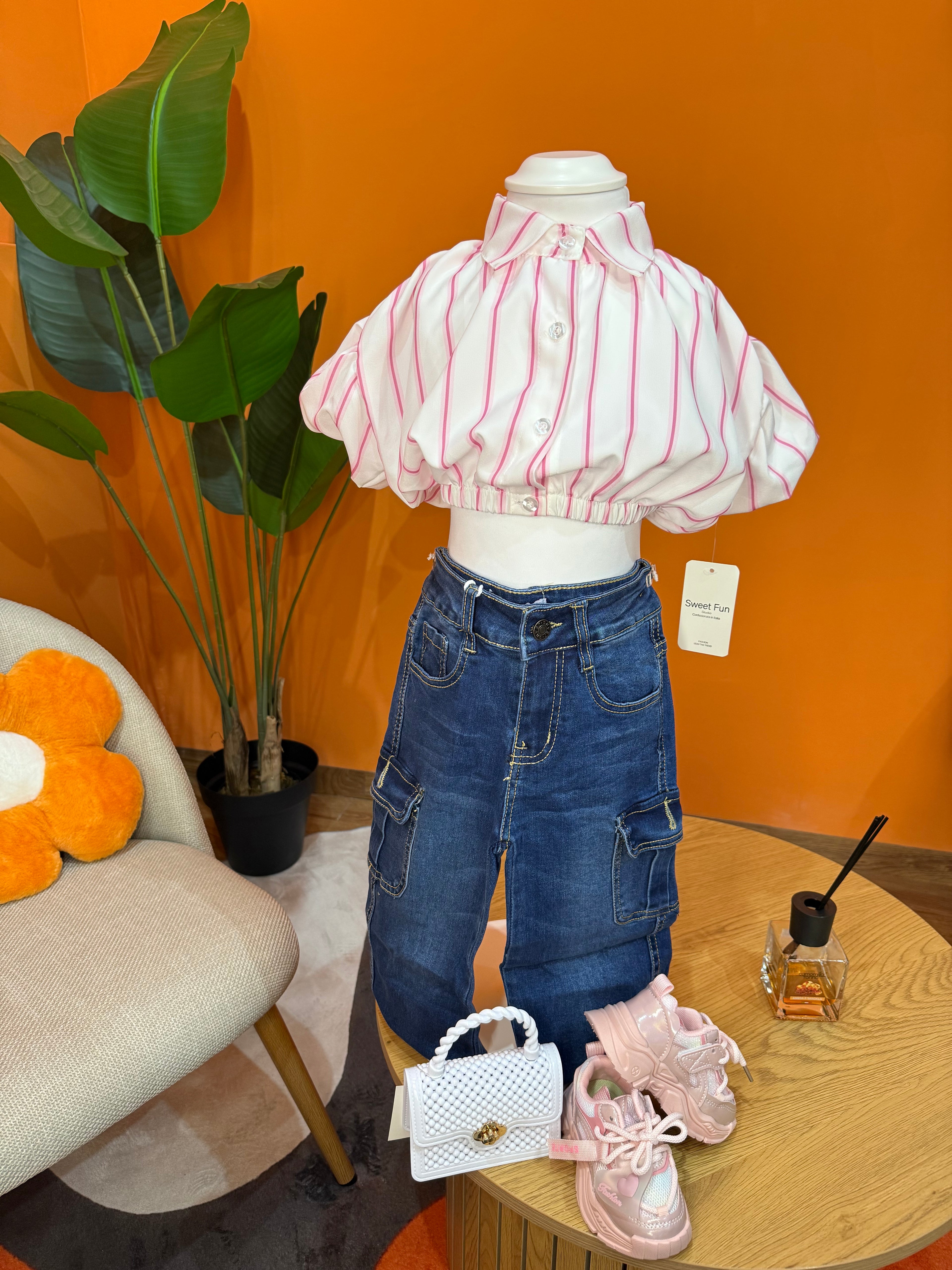 CAMICIA BABY CROP STRIPES - BIANCO & FUCSIA
