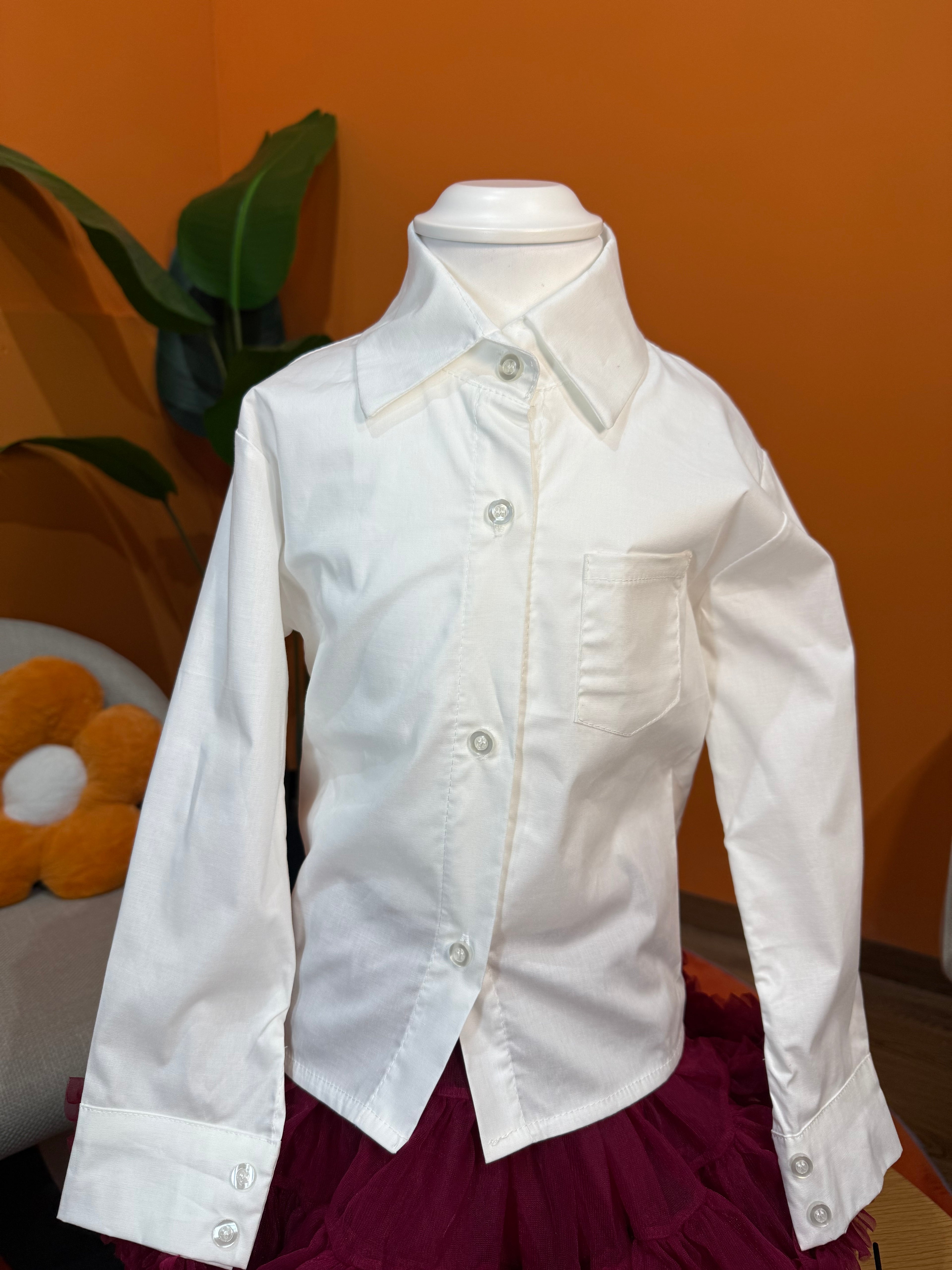 CAMICIA CLASSICA BIANCA A MANICHE LUNGHE CON TASCHINO