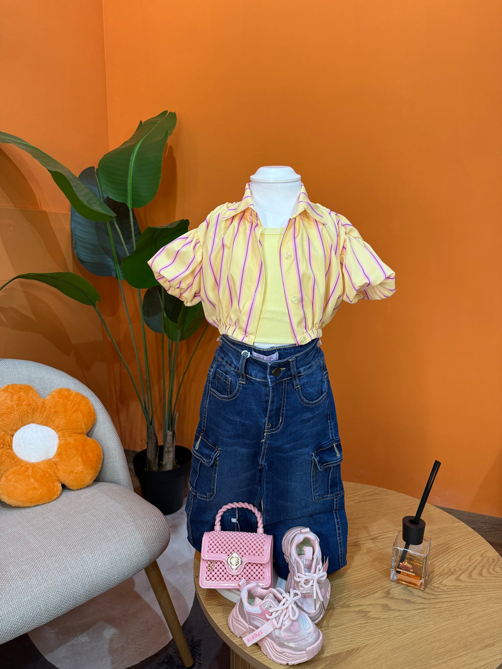 CAMICIA BABY CROP STRIPES - GIALLO & FUCSIA