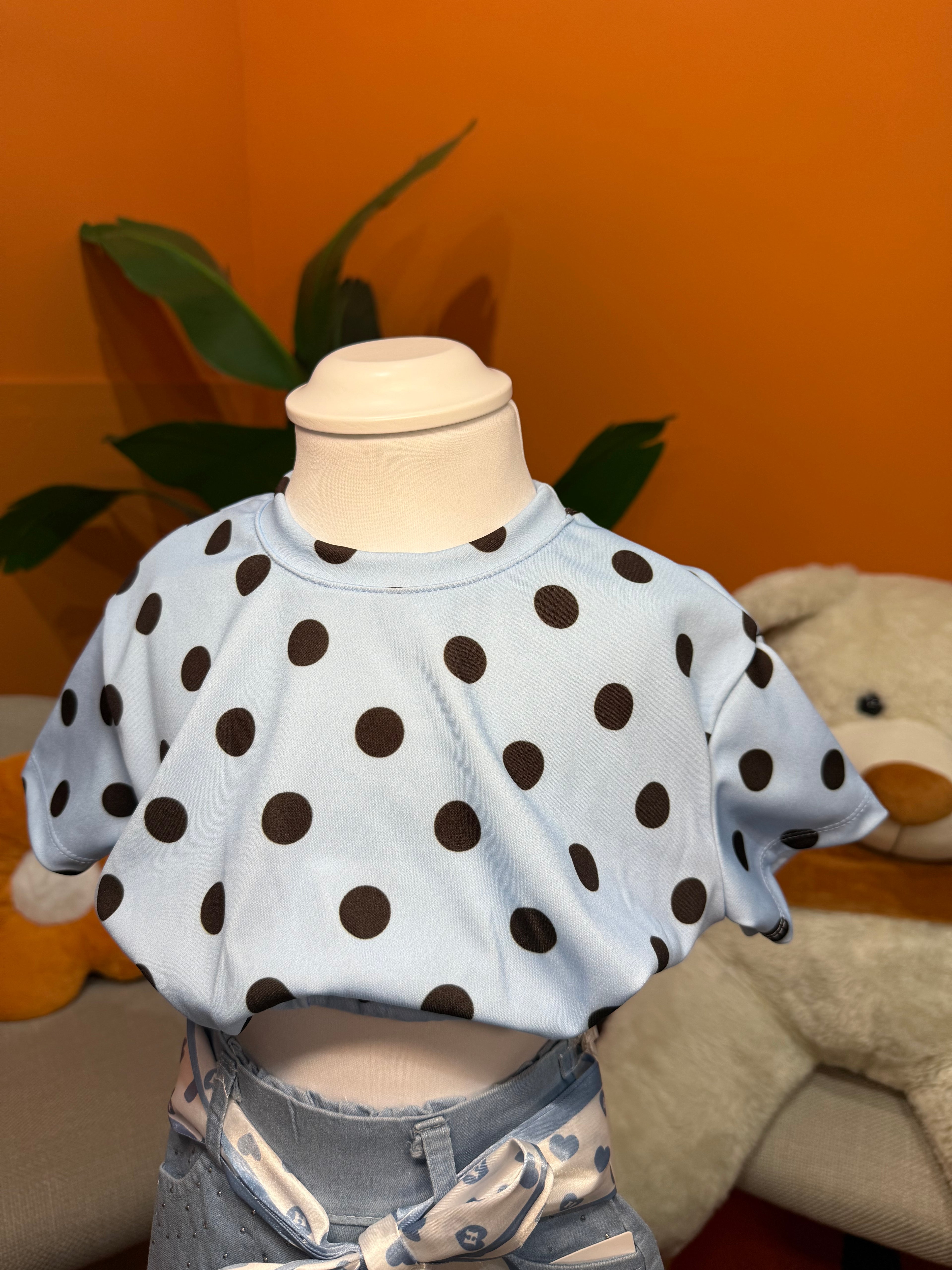 T-SHIRT CROP A POIS - CIELO