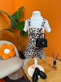 SALOPETTE SHORTS LEOPARDATA CON T-SHIRT BIANCA MARRONE&NERO🤎🖤