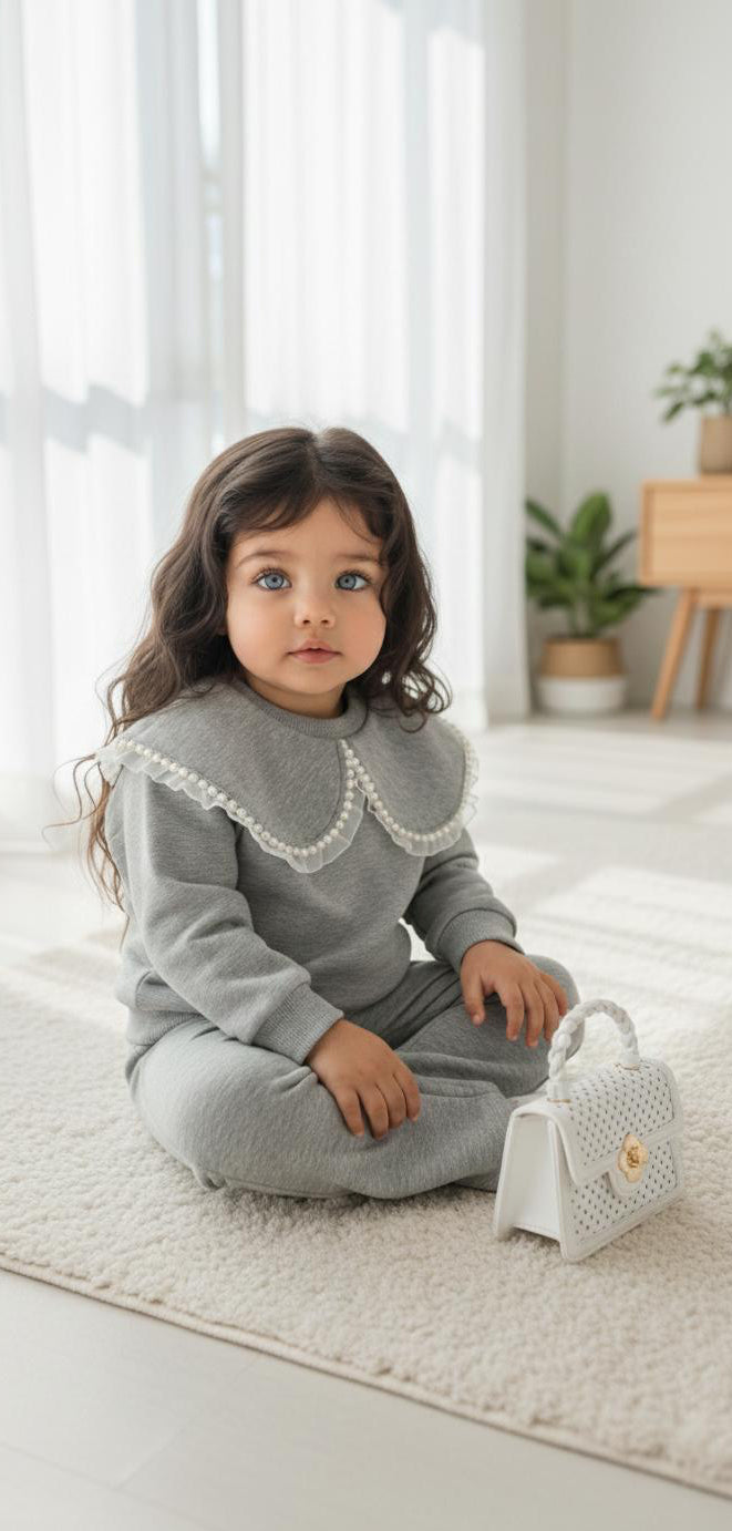 Completo Chic Pearl - Felpa Maxi colletto e pantaloni a zampa