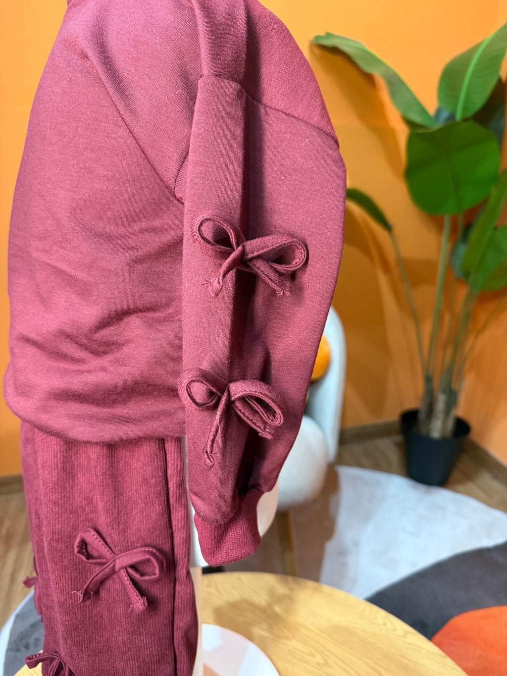SET COORDINATO BAMBINA  CON FIOCCHI APPLICATI -BORDEAUX