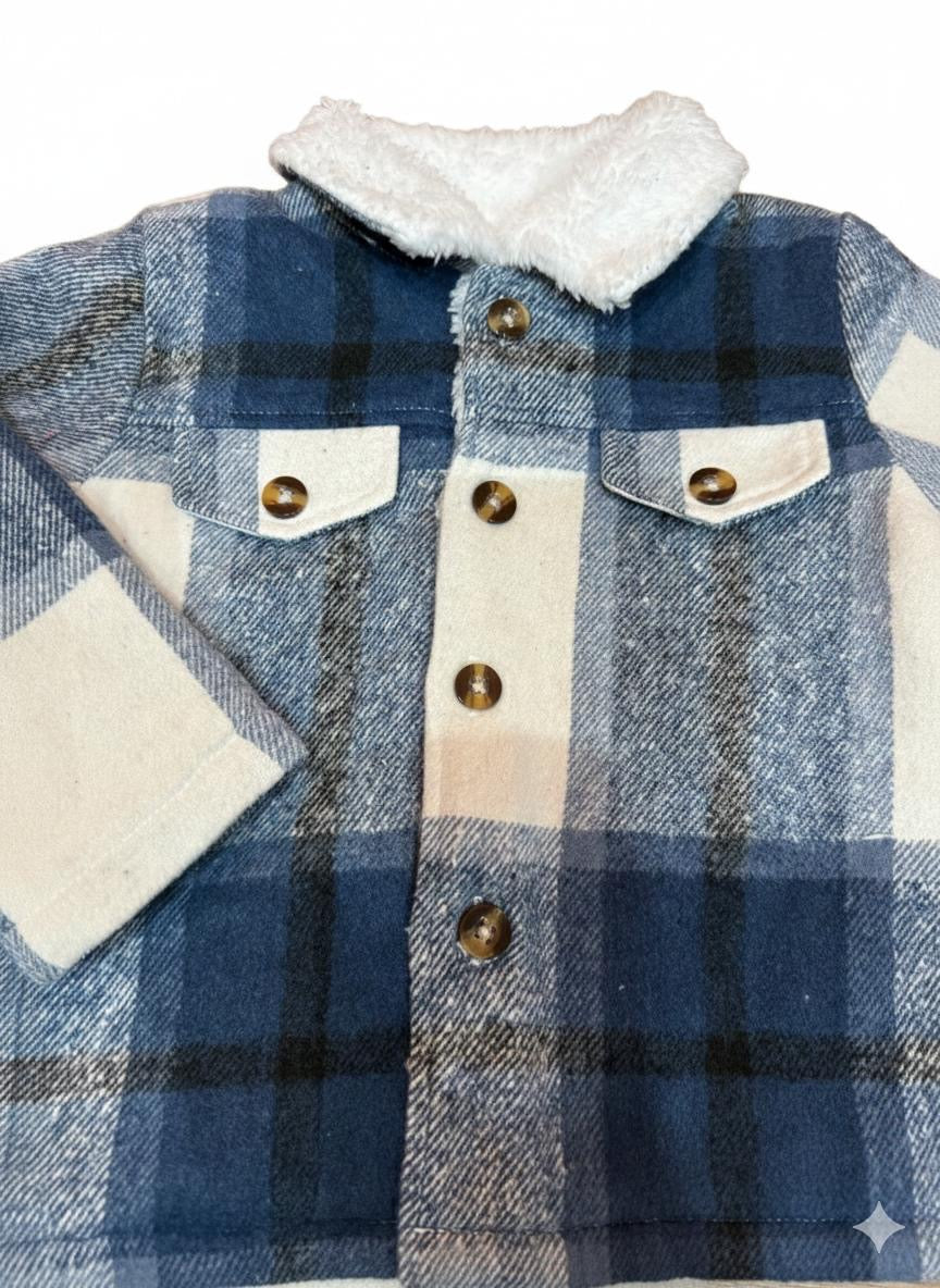 Giacca a quadri con collo in sherpa