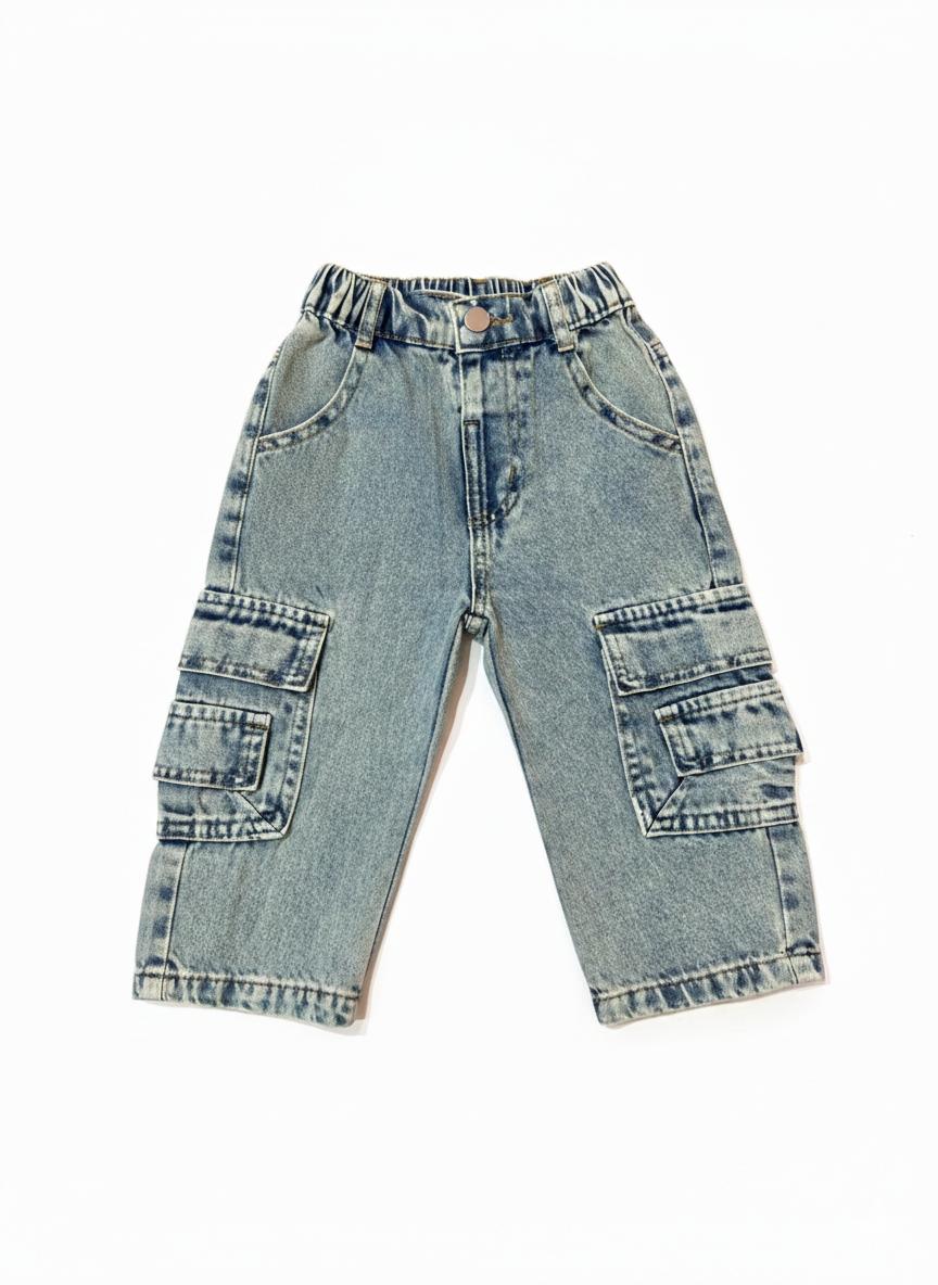 Jeans Cargo bambina wide leg con tasche laterali