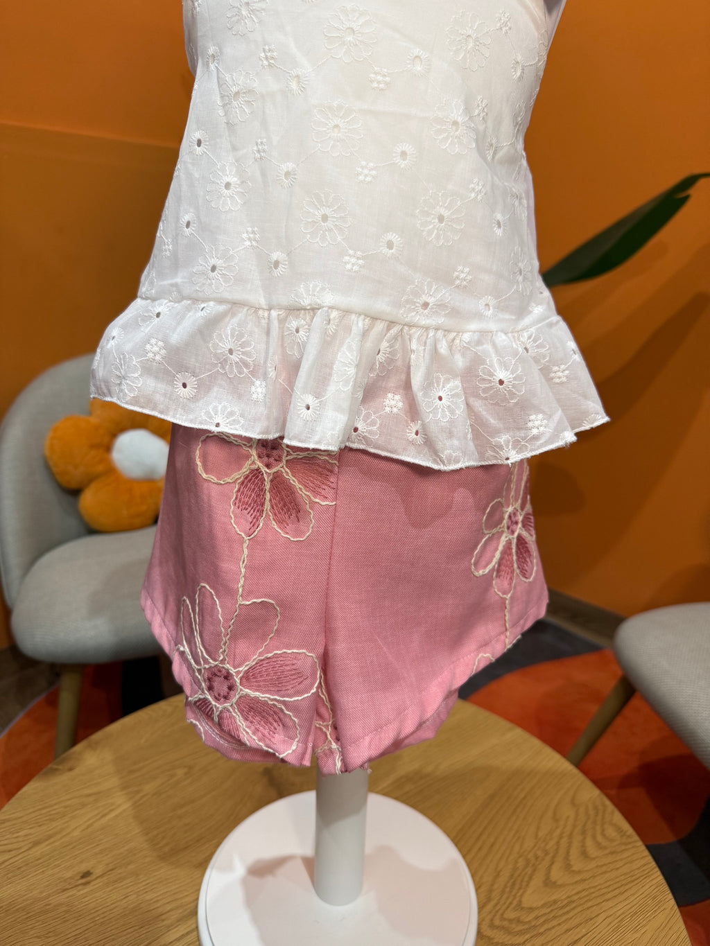 COORDINATO ROSE BLOOM: TOP IN SANGALLO E SHORTS RICAMATI🌸