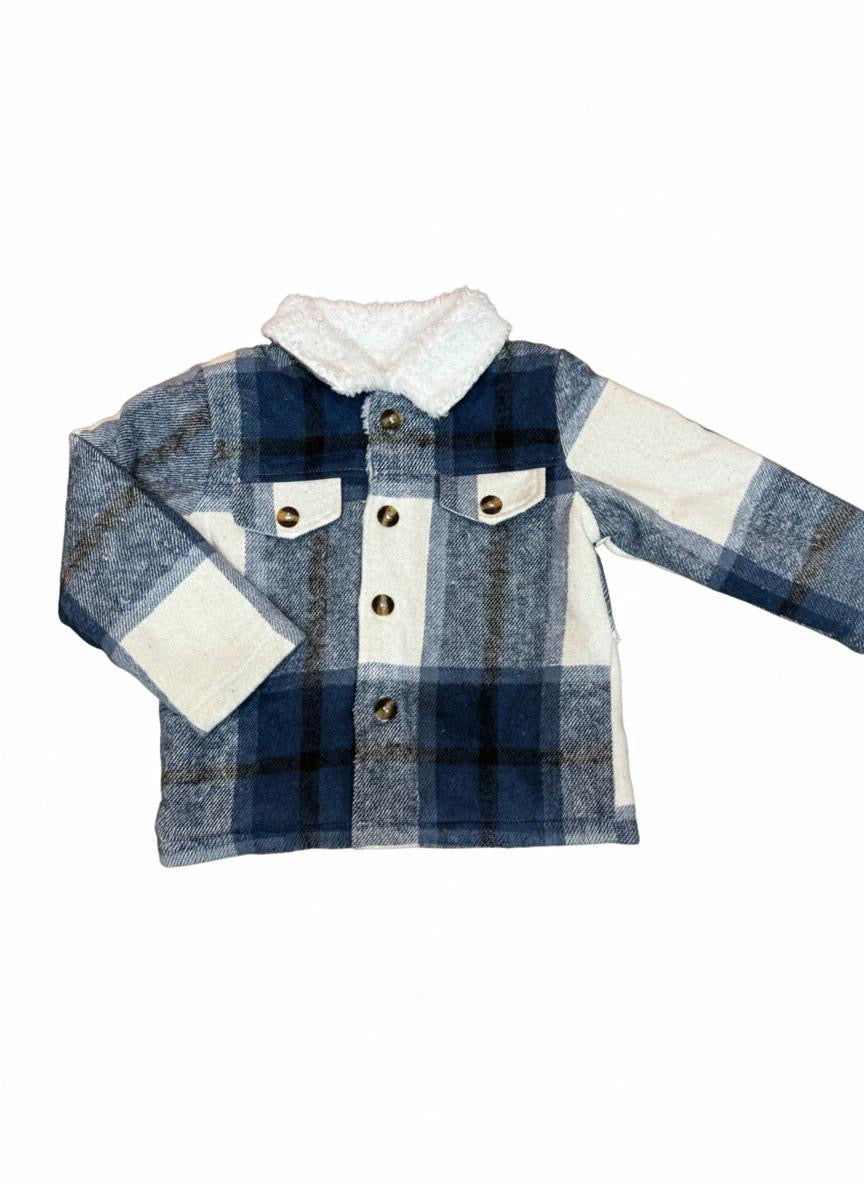 Giacca a quadri con collo in sherpa