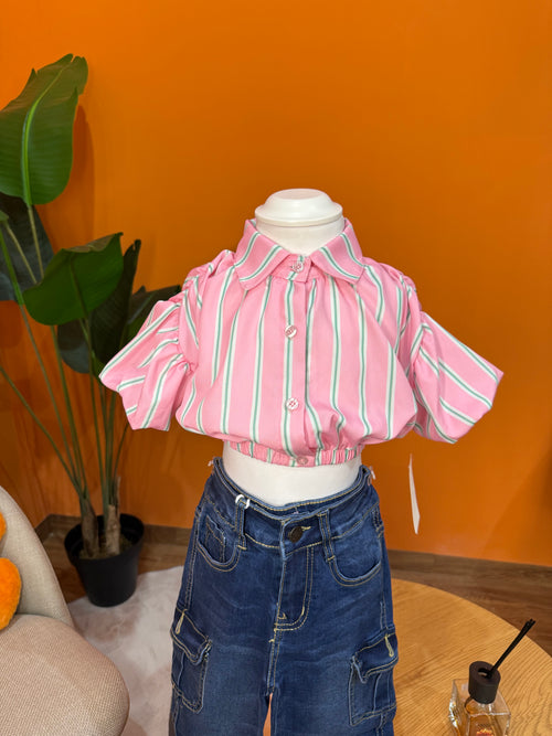 CAMICIA BABY CROP STRIPES - FUCSIA & MENTA