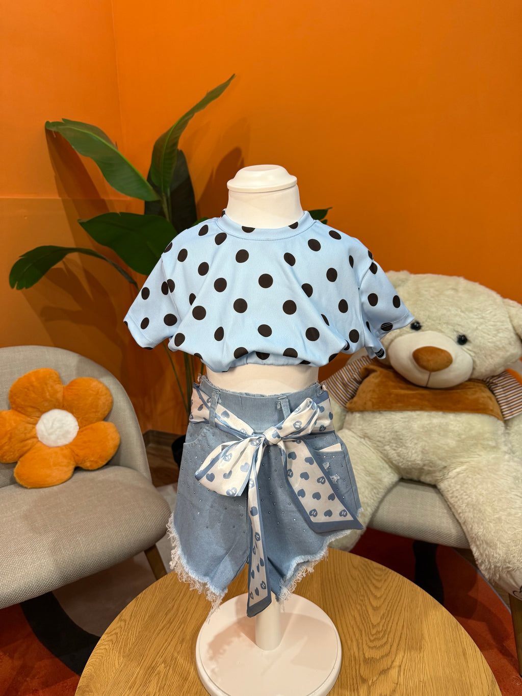 T-SHIRT CROP A POIS - CIELO