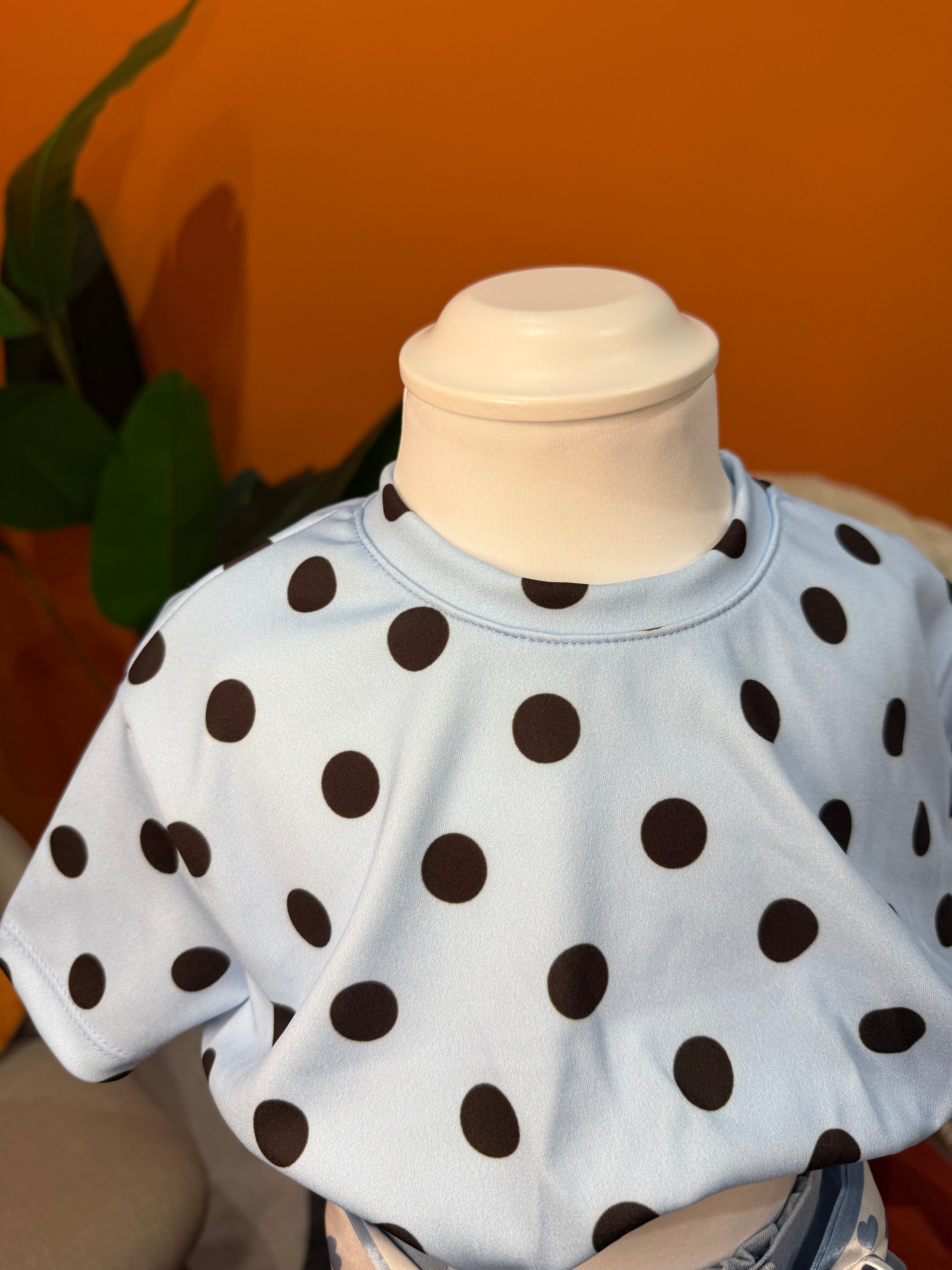 T-SHIRT CROP A POIS - CIELO