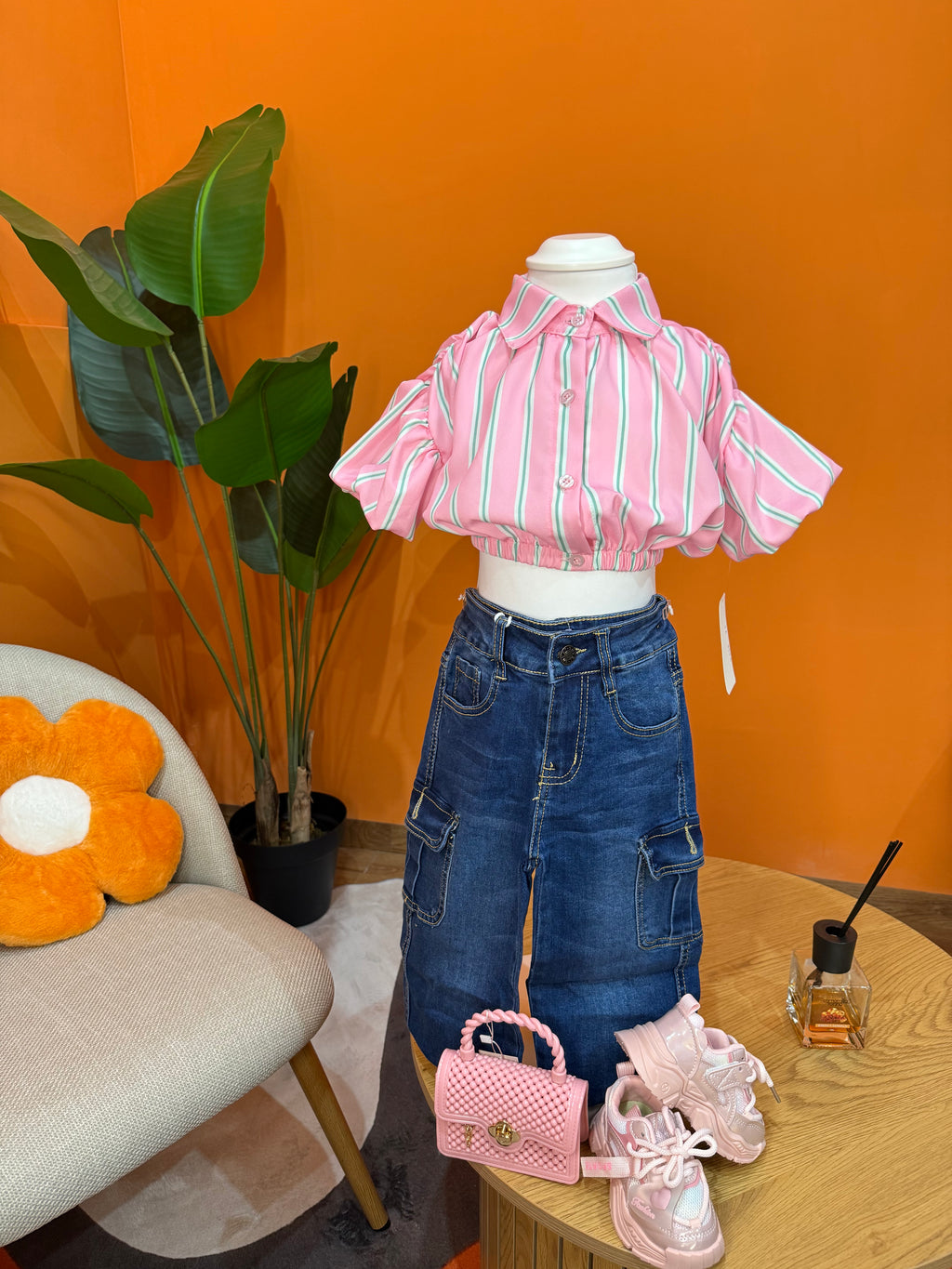 CAMICIA BABY CROP STRIPES - FUCSIA & MENTA