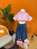 CAMICIA BABY CROP STRIPES - FUCSIA & MENTA