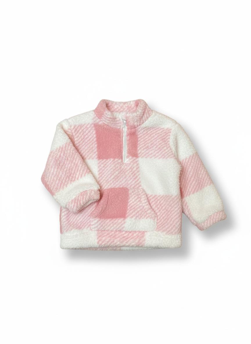 Felpa sherpa a quadri con mezza zip