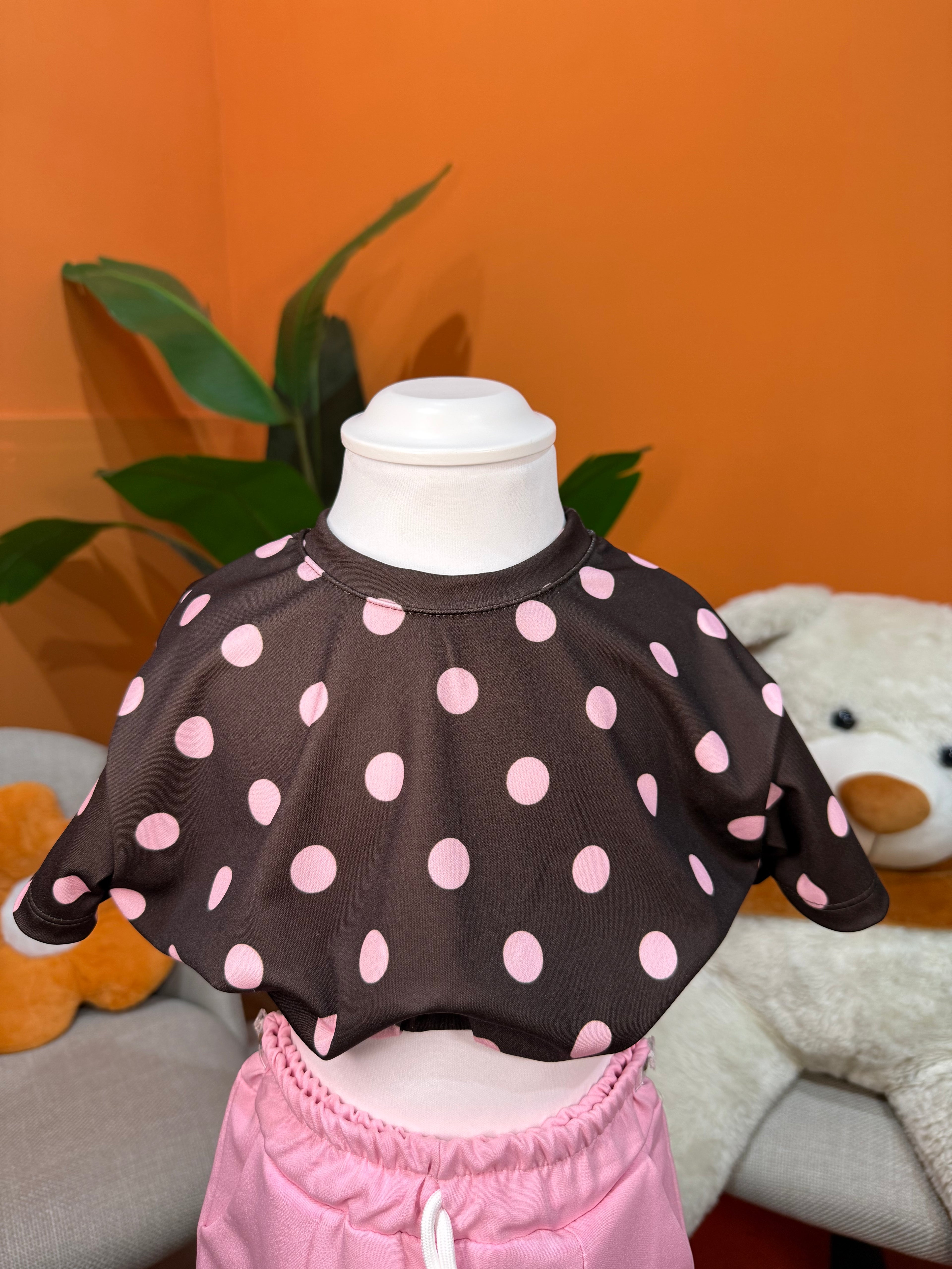T-SHIRT CROP A POIS - MARRONE