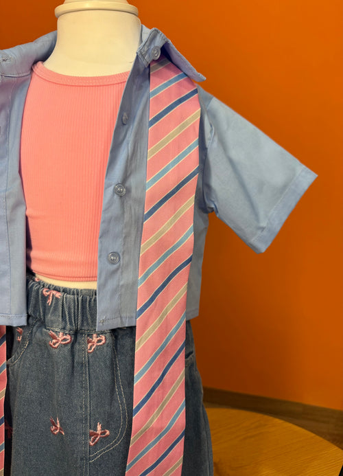 CAMICIA BABY CROP & CRAVATTA - AZZURRO E ROSA