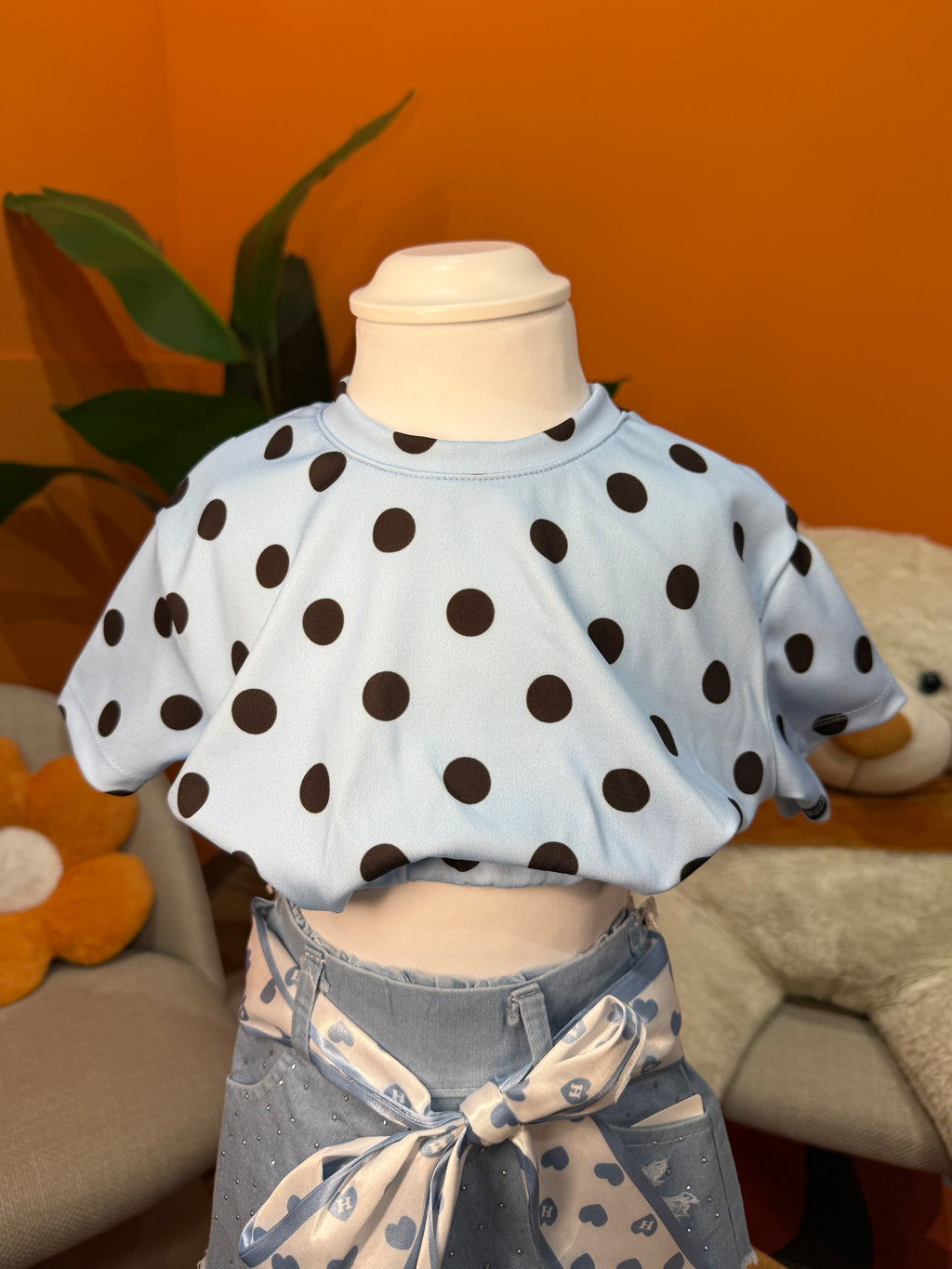 T-SHIRT CROP A POIS - CIELO