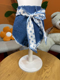 SHORTS DENIM SCURO CON STRASS E FOULARD