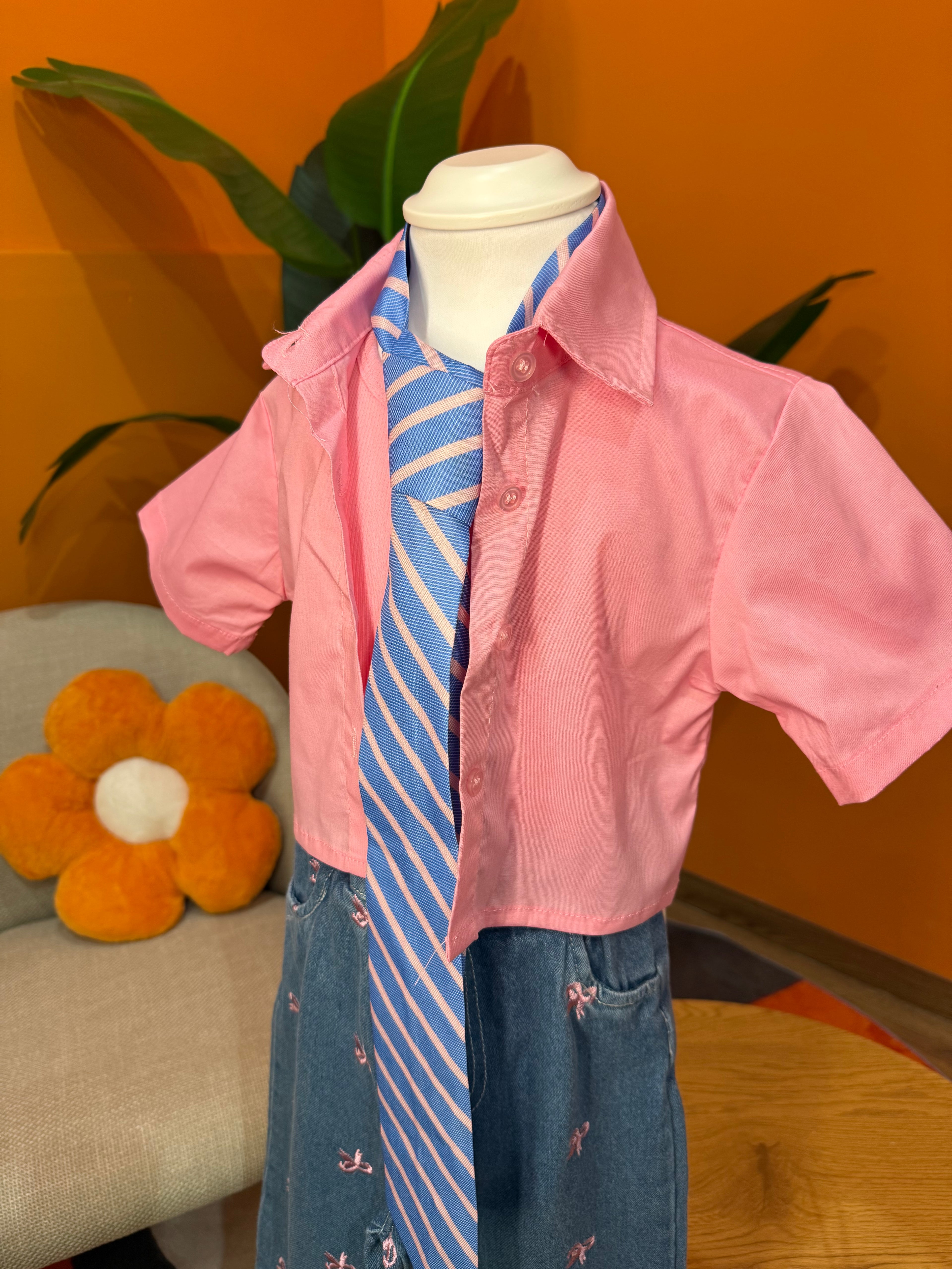 CAMICIA BABY CROP & CRAVATTA - ROSA E AZZURRO