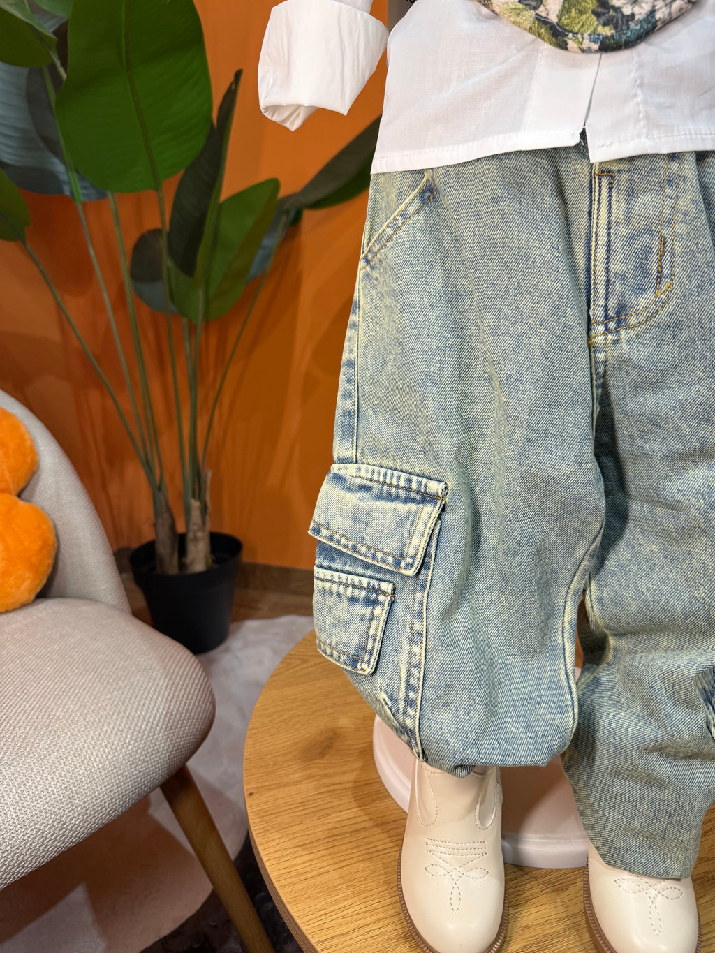 PANTALONE CARGO CHUNKY – DENIM ACIDO CON MAXI TASCONI