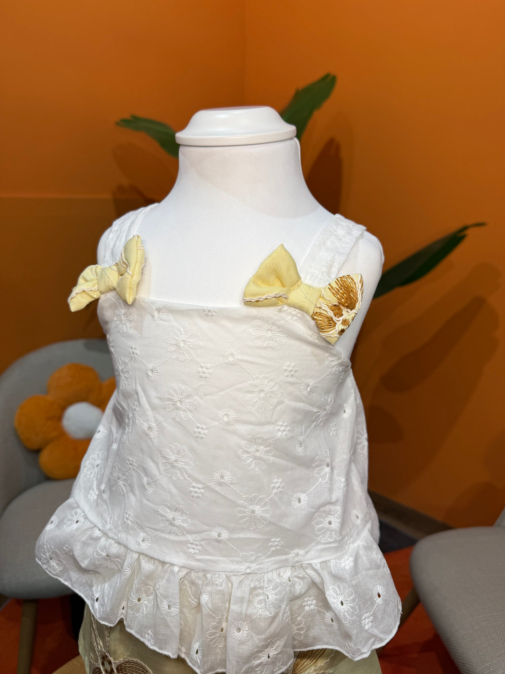 COORDINATO SUNNY BLOOM: TOP IN SANGALLO E SHORTS FLOREALI🌼