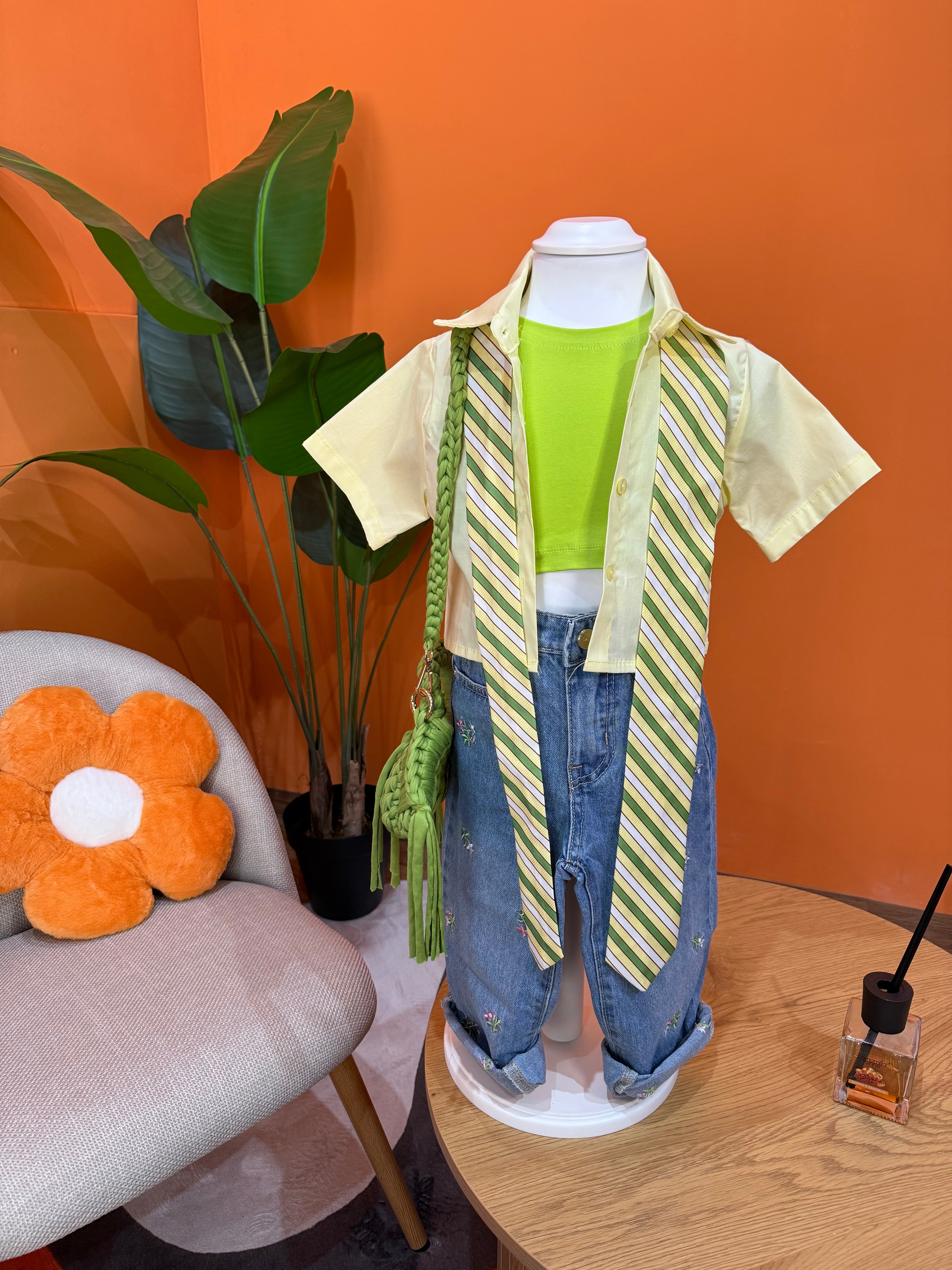 CAMICIA BABY CROP & CRAVATTA – GIALLO & VERDE LIME