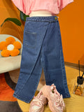 JEANS WIDE LEG CON CHIUSURA INCROCIATA E TASCHINO