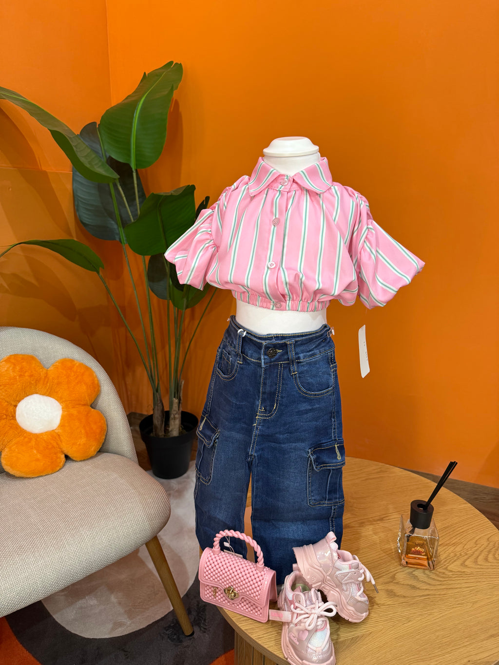 CAMICIA BABY CROP STRIPES - FUCSIA & MENTA