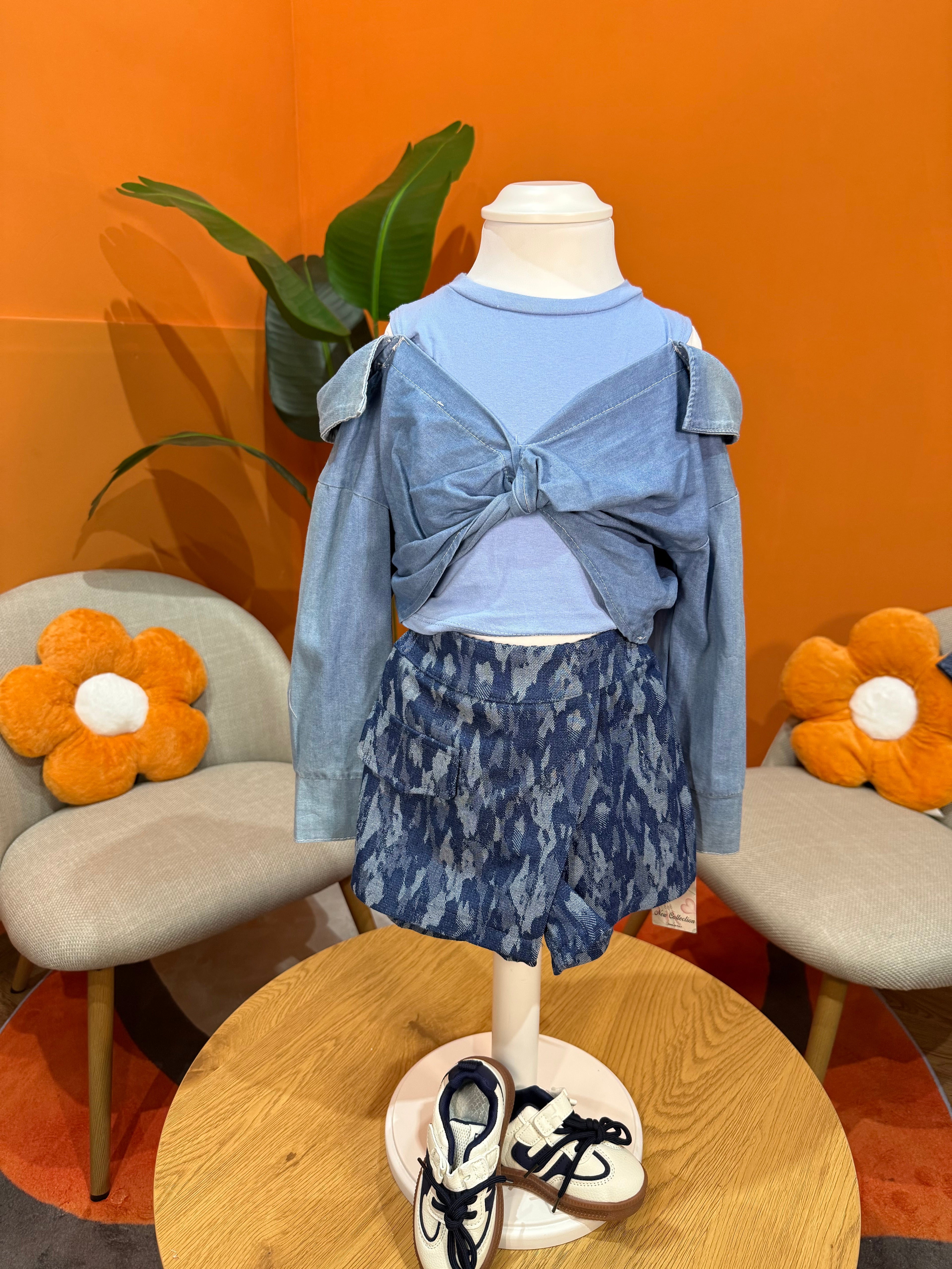 GONNA PANTALONE DENIM IKAT: SKORT CON STAMPA ETNICA E TASCA CARGO
