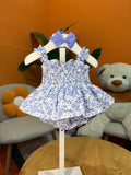 VESTINA A BODY FLOREALE CON FASCIA FIOCCO - BLU