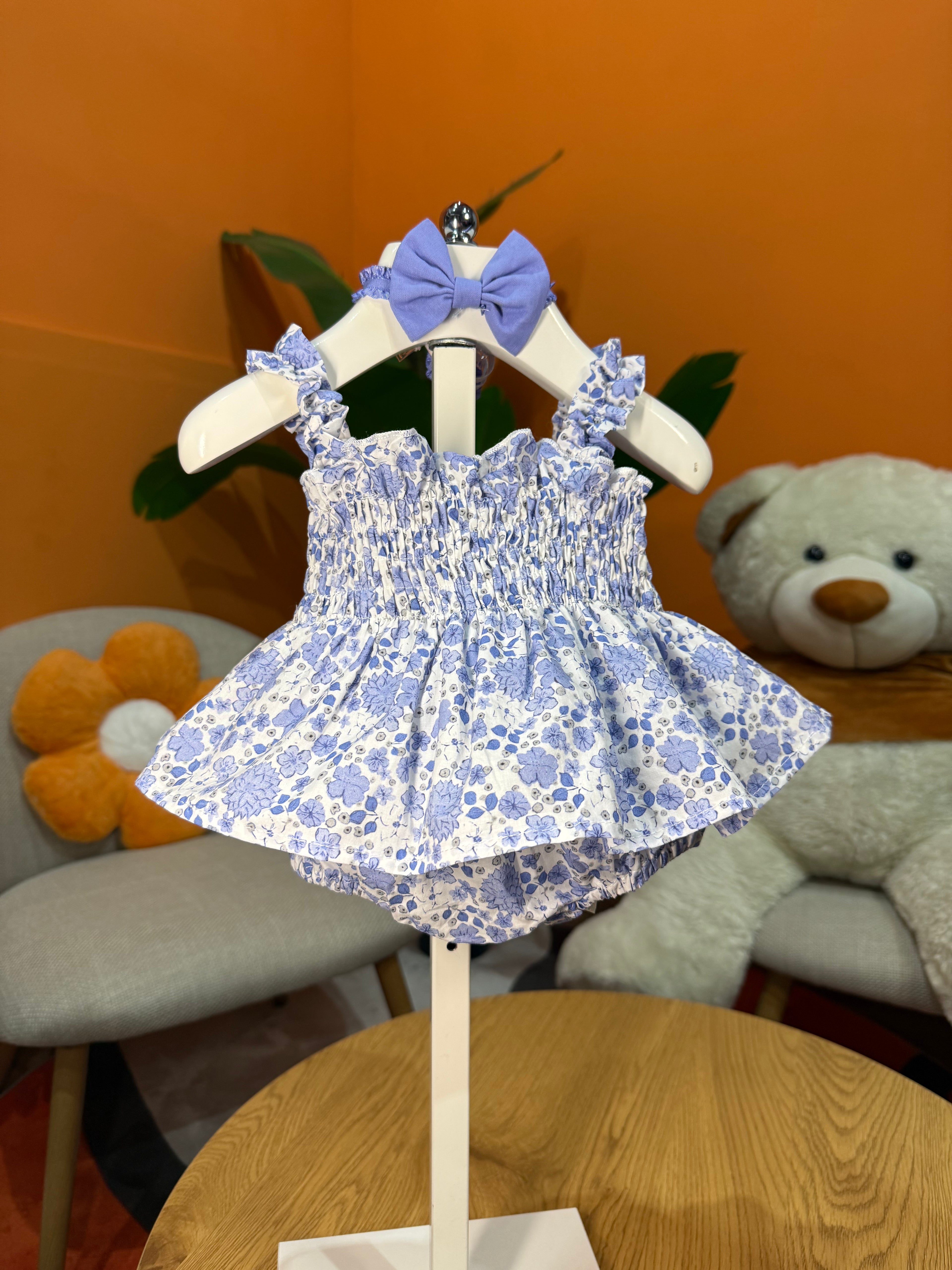 VESTINA A BODY FLOREALE CON FASCIA FIOCCO - BLU