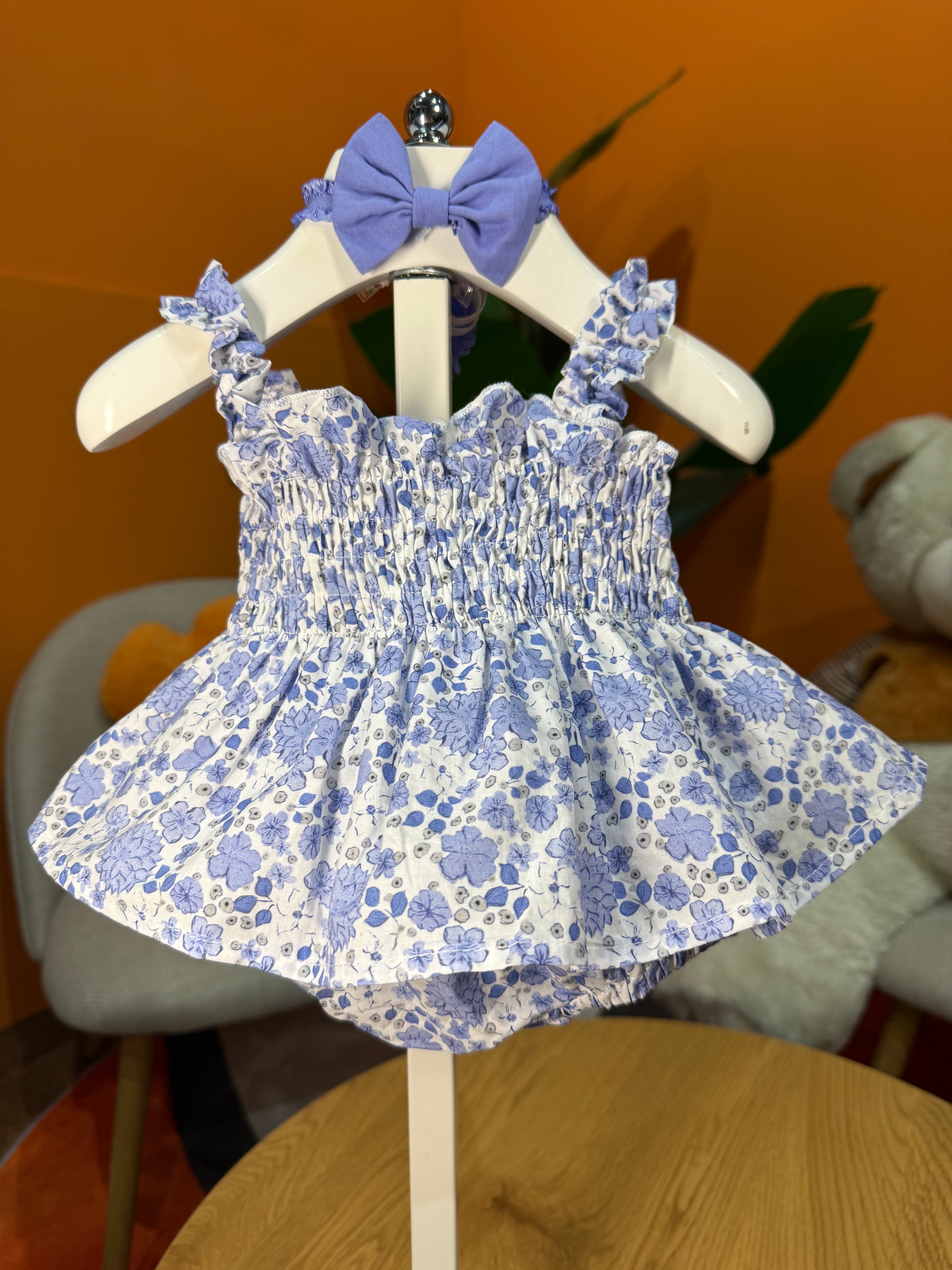 VESTINA A BODY FLOREALE CON FASCIA FIOCCO - BLU
