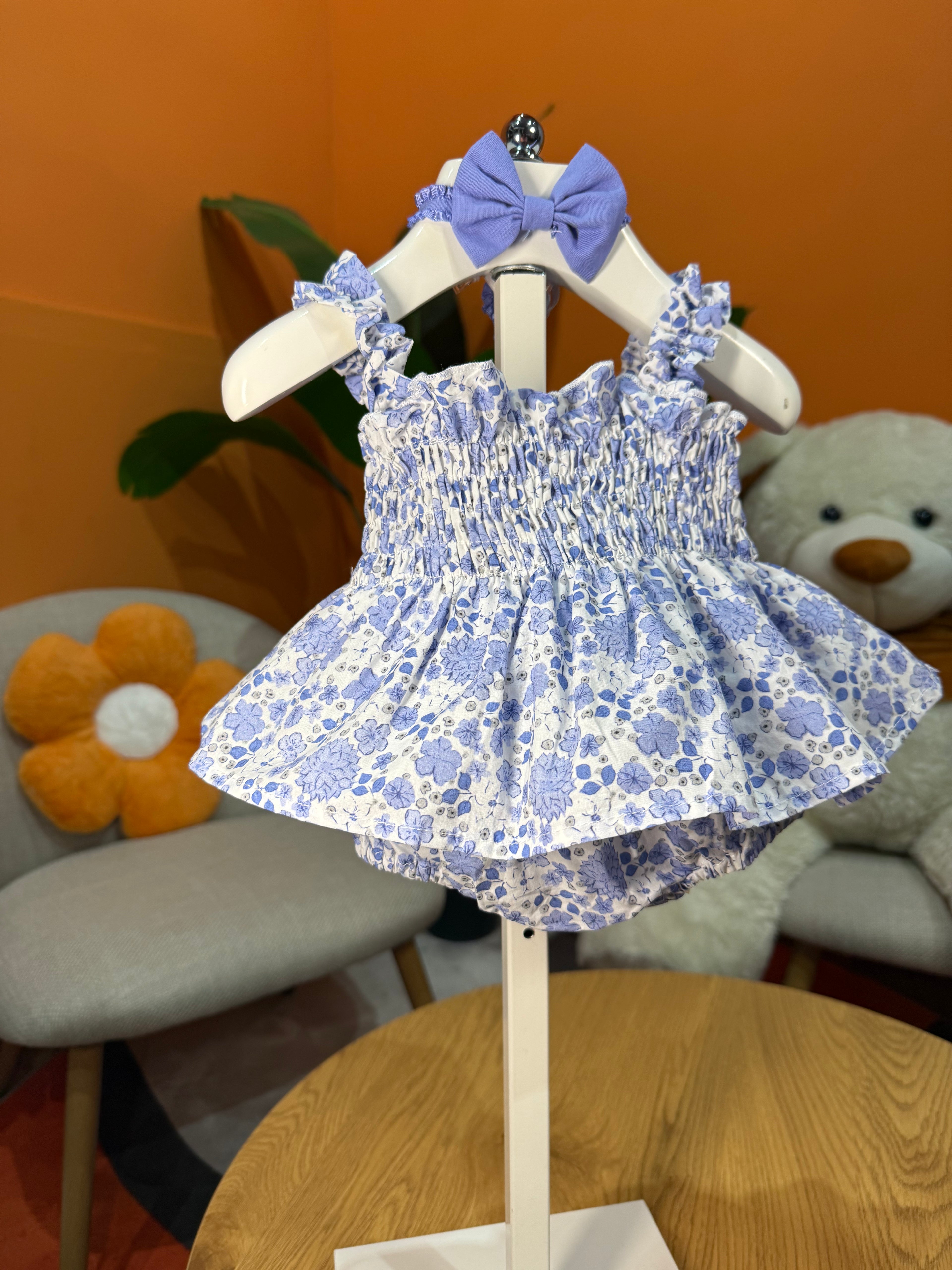 VESTINA A BODY FLOREALE CON FASCIA FIOCCO - BLU