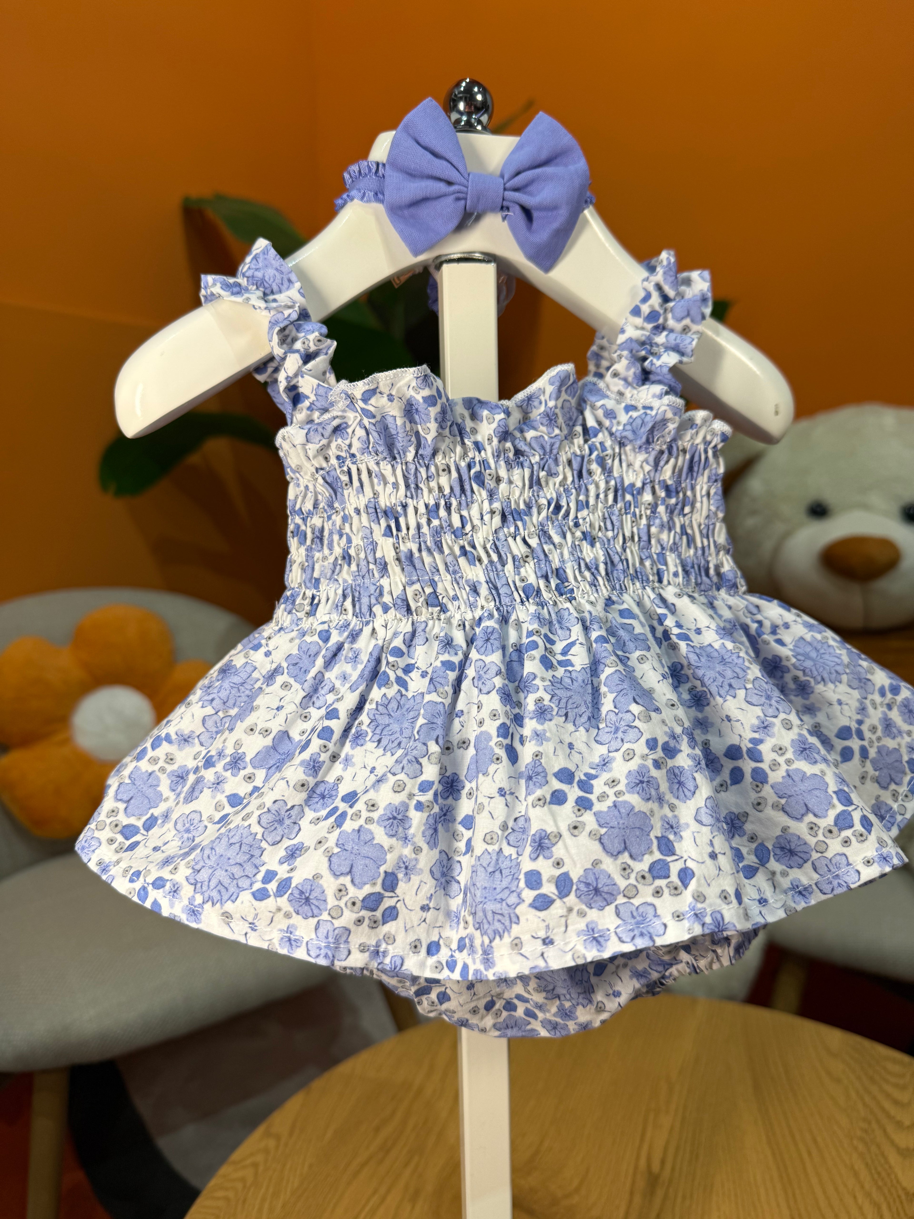 VESTINA A BODY FLOREALE CON FASCIA FIOCCO - BLU