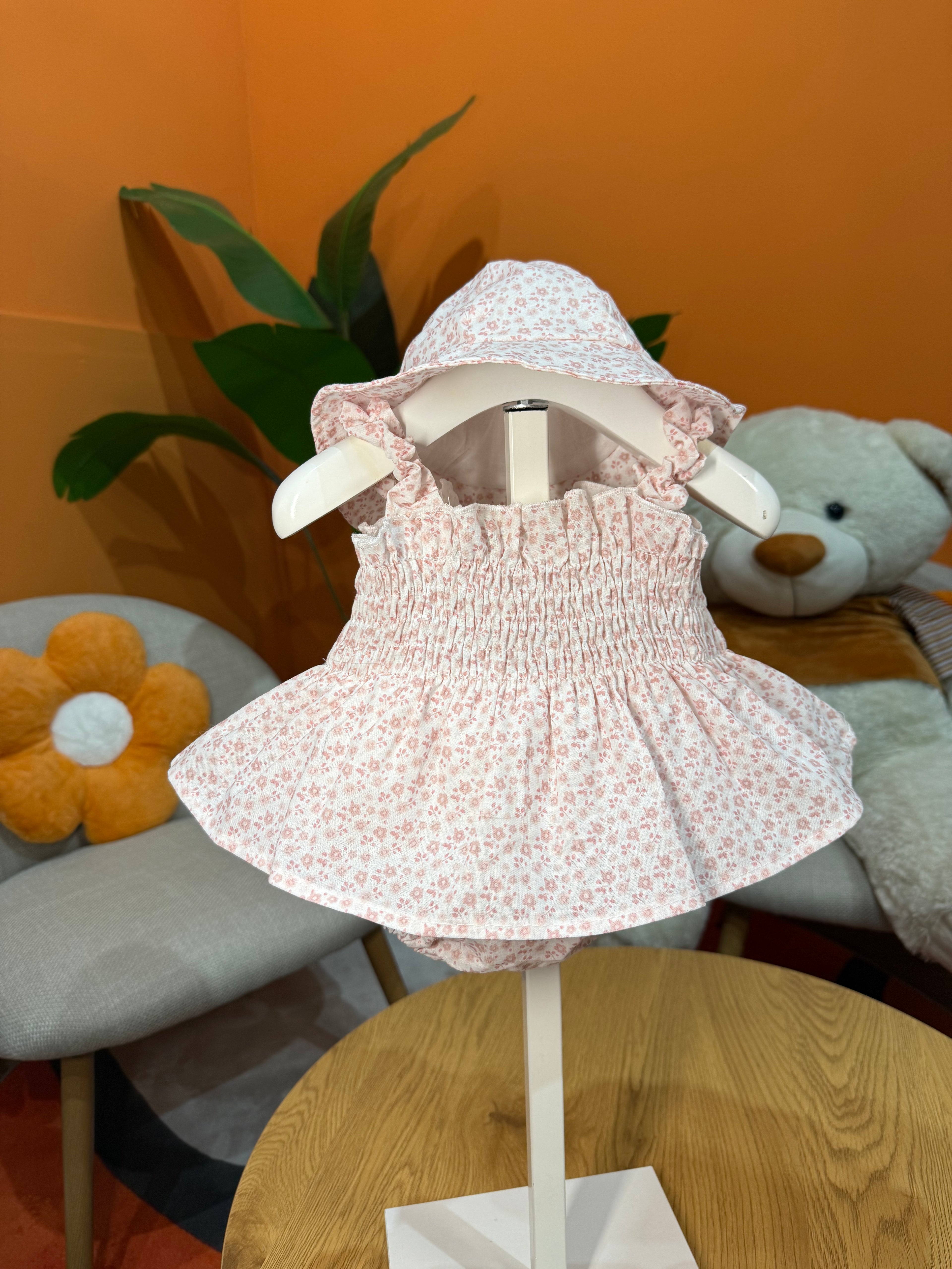 VESTINA A BODY CON MICRO-FIORI E CAPPELLINO