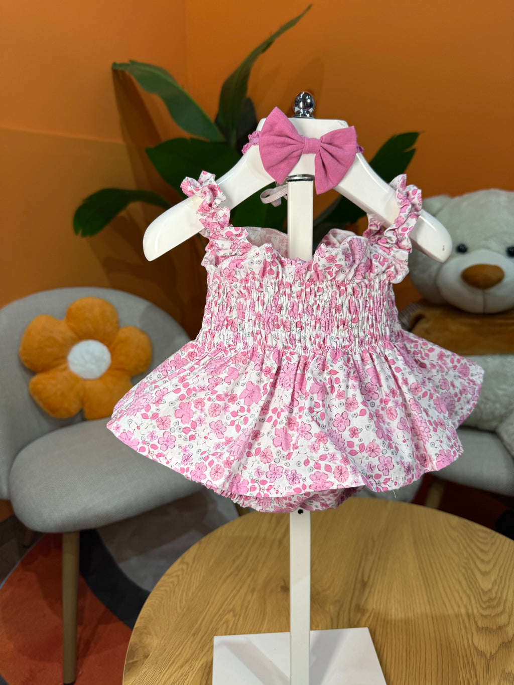 VESTINA A BODY FLOREALE CON FASCIA FIOCCO - FUCSIA