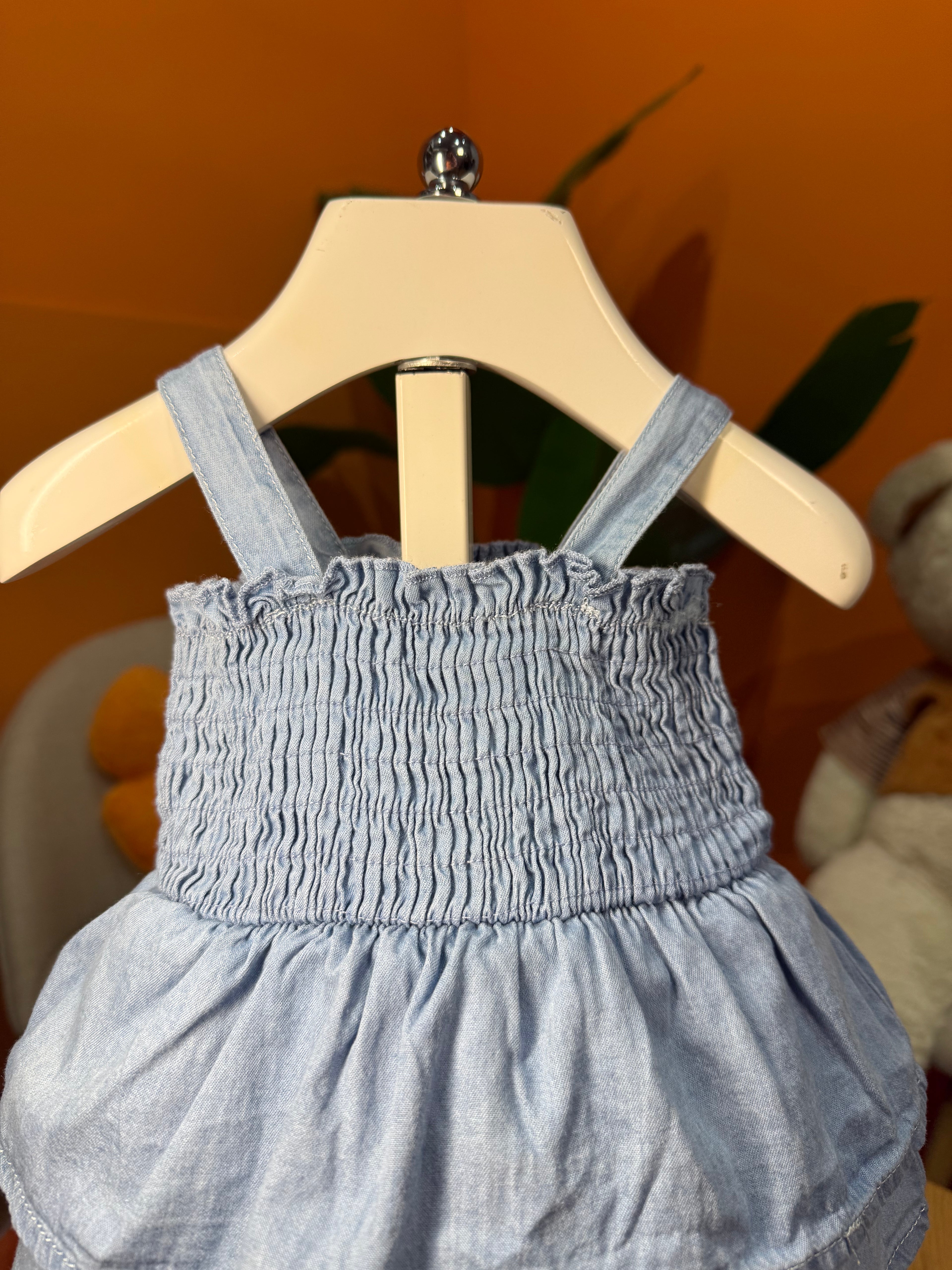 VESTINA A BODY IN DENIM CON BALZE E CORPETTO ELASTICO