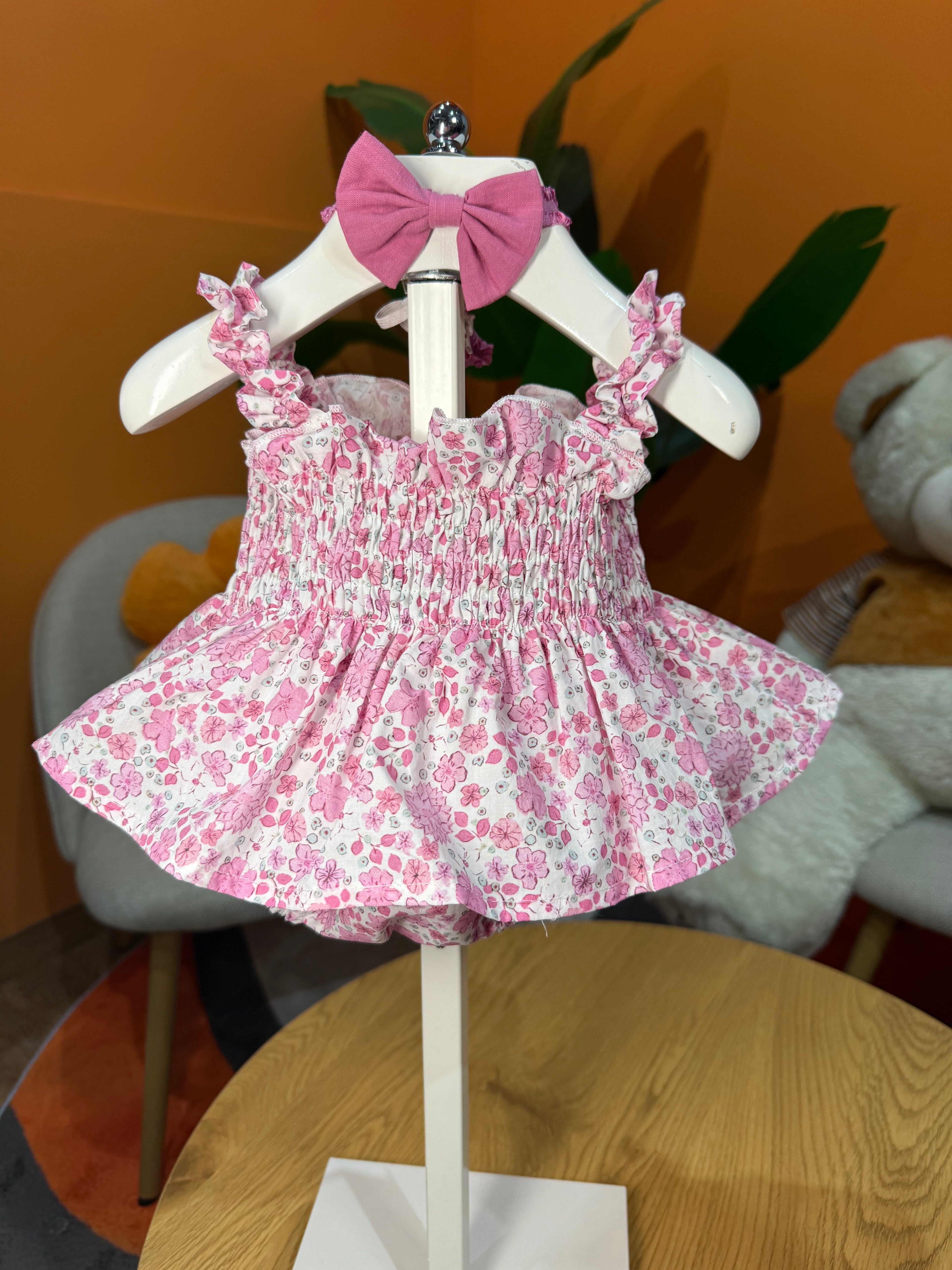 VESTINA A BODY FLOREALE CON FASCIA FIOCCO - FUCSIA