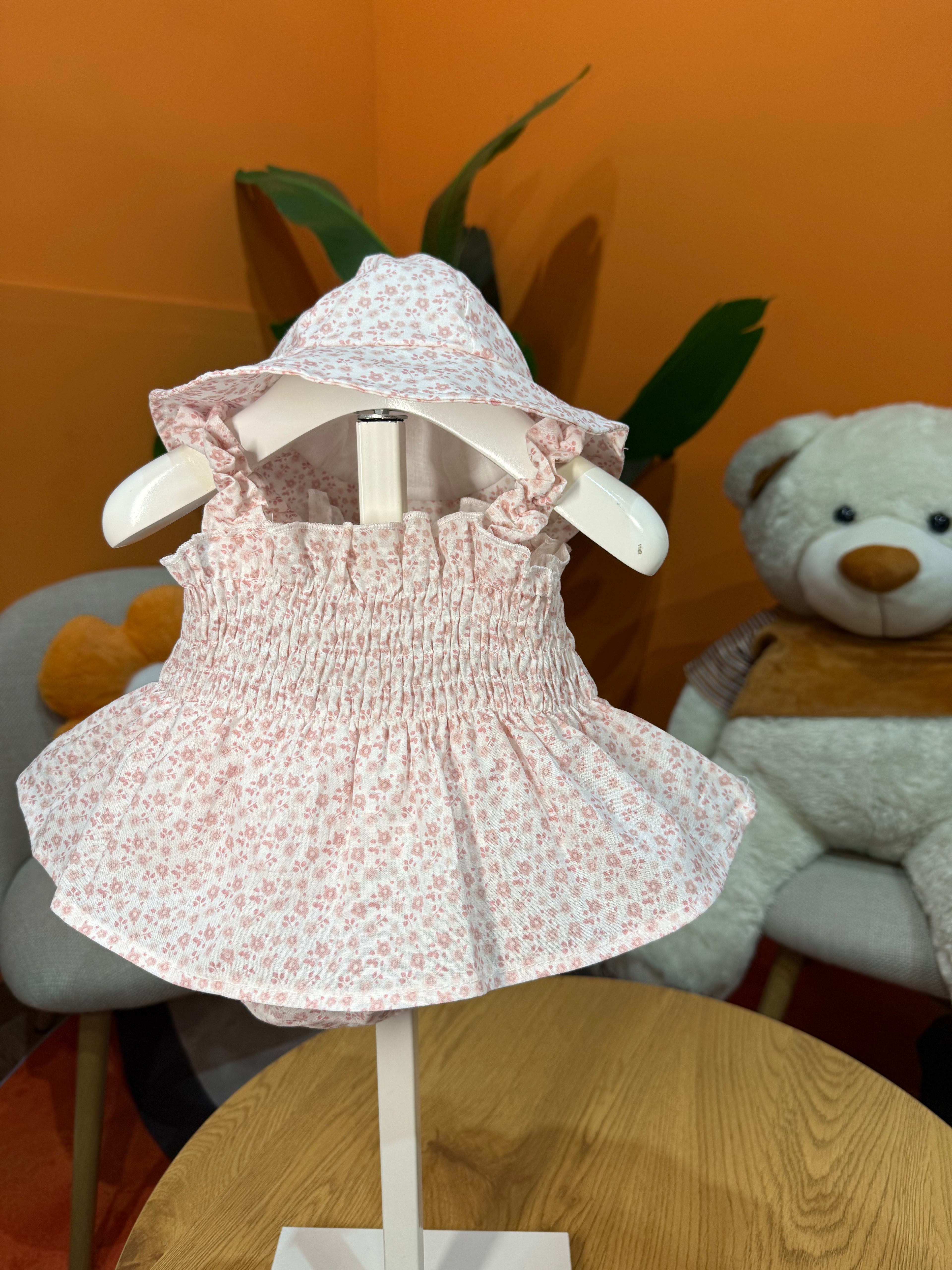 VESTINA A BODY CON MICRO-FIORI E CAPPELLINO