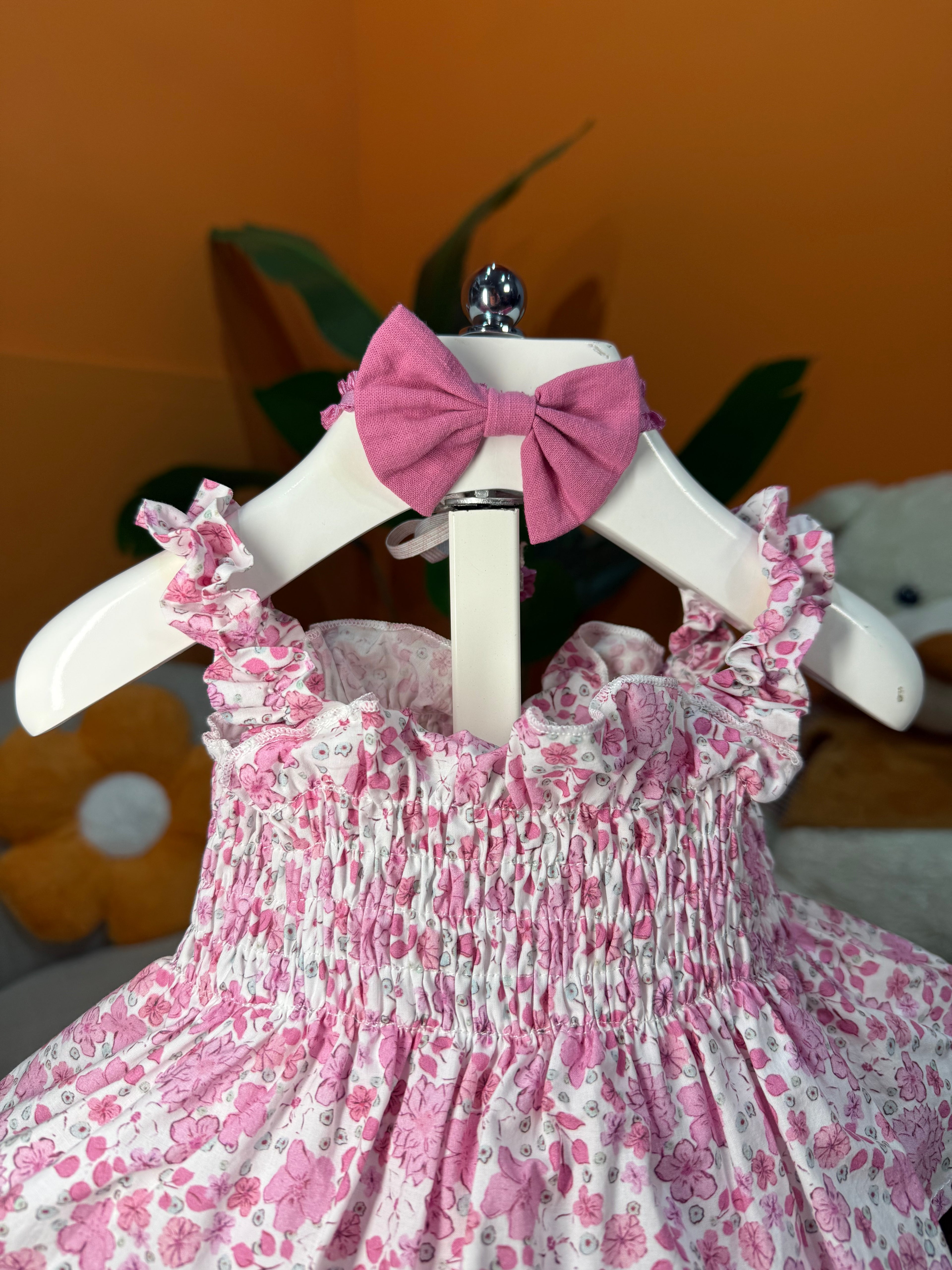 VESTINA A BODY FLOREALE CON FASCIA FIOCCO - FUCSIA