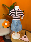 POLO A RIGHE CON BOTTONI GIOIELLO - MARRONE & ROSA🤎💖